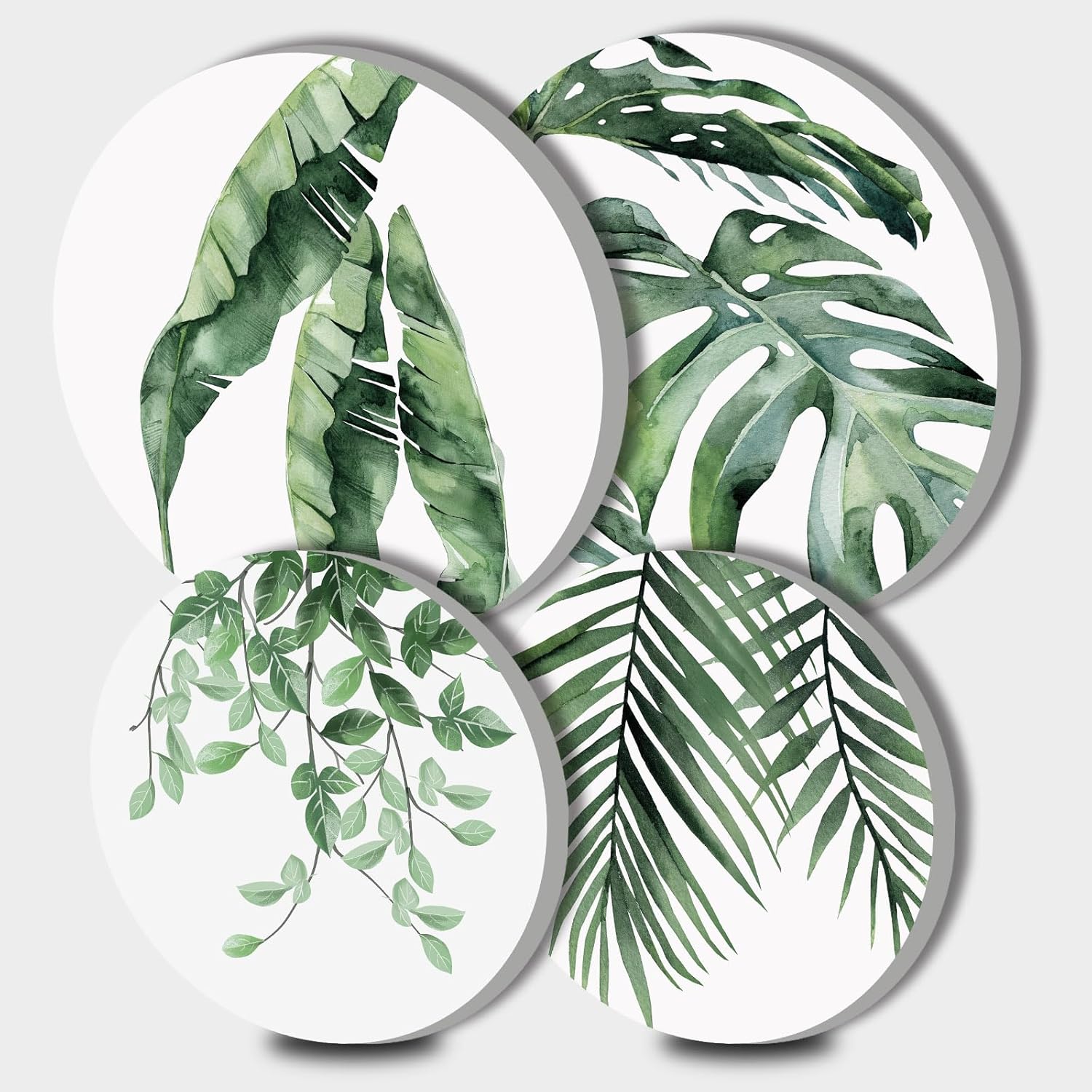 Electric Stove Burner Covers, Various Green Leaves Set of 4 Round Stove Burner Covers, 8 Inches and 10 Inches, Gas Stove Burner Covers, Metal Stove Burner Cover, Modern Cooktop Decorative