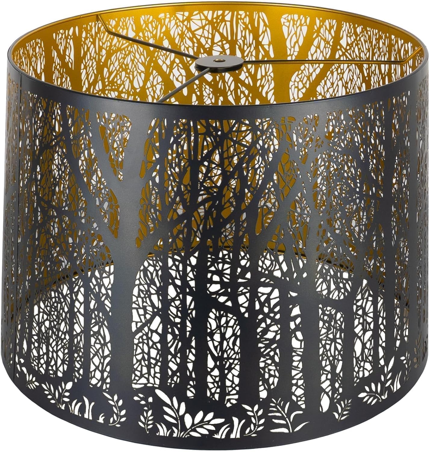 Oversized Large Lampshade Drum Metal Lamp Shade With Etched Metal Openwork Dense Jungle Pattern 14" Top X 16" Bottom X 11" High For Floor Lamps Replacement, Spider - Image 7
