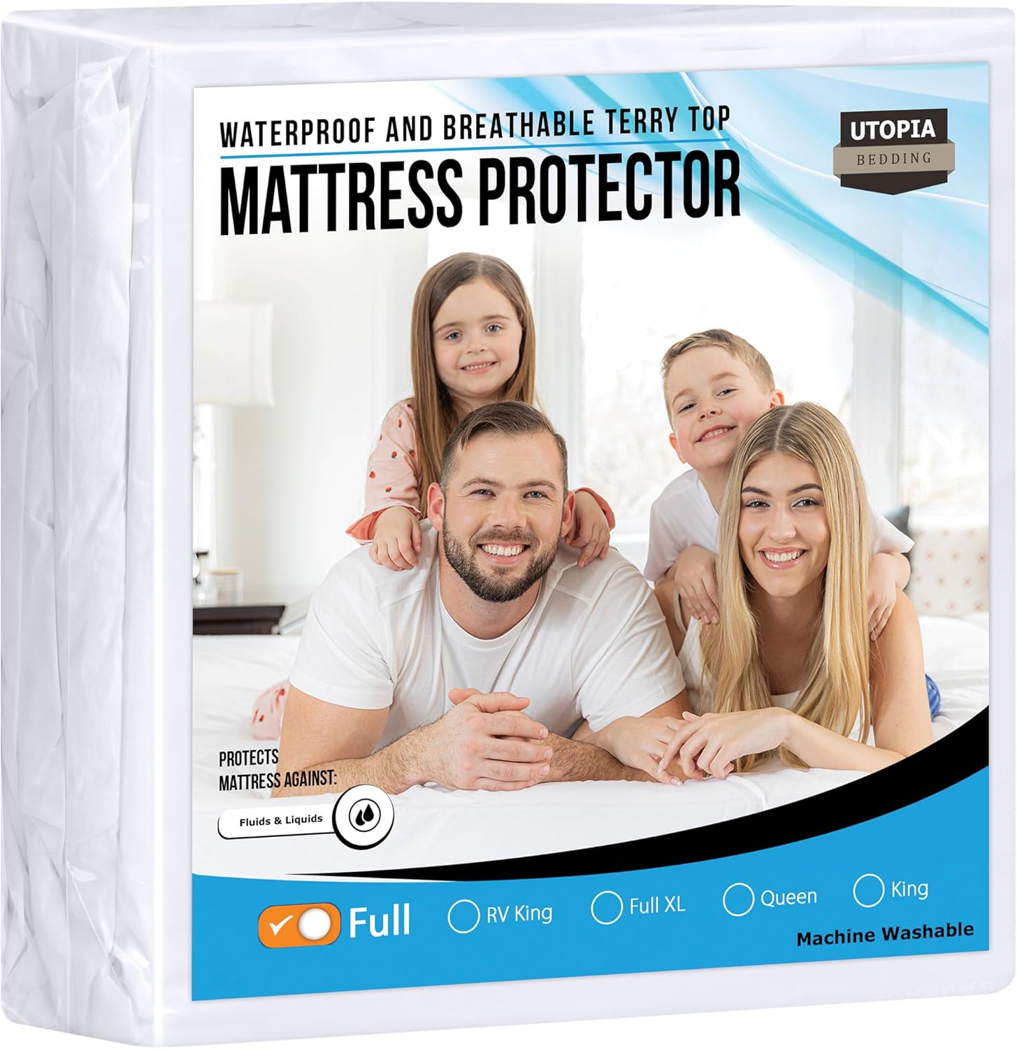 Utopia Bedding Waterproof Mattress Protector Full Size, Premium 200 GSM Terry Mattress Cover, Soft & Breathable Bed Cover, Fitted Sheet Style with Stretchable Deep Pockets 15″ (White)