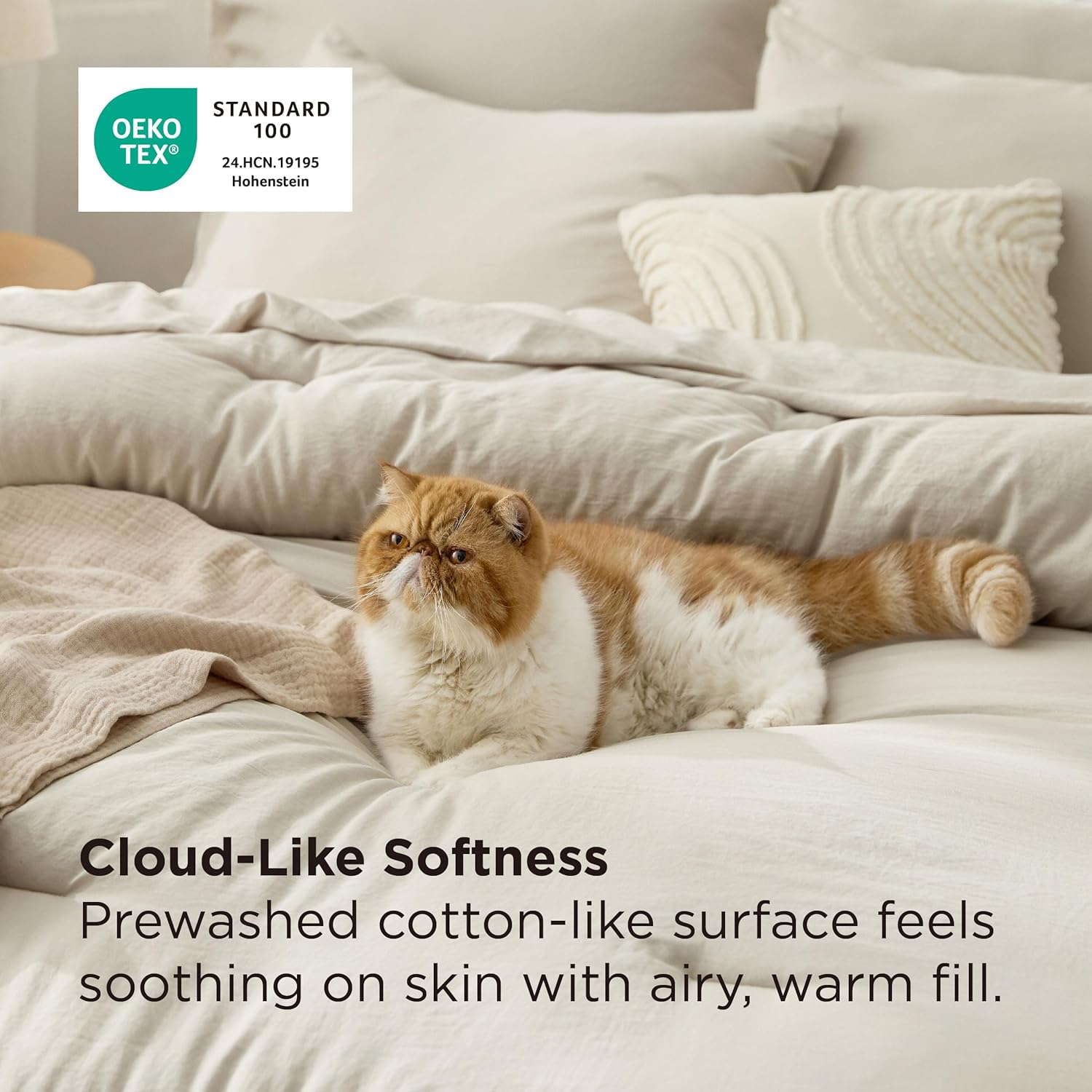 Bedsure Full Size Comforter Set, Beige Soft Prewashed Bedding for All Seasons, 7 Pieces Warm Winter Down Alternative Bed Set, Fluffy Bed in a Bag with Sheets, Pillowcases & Shams - Image 3