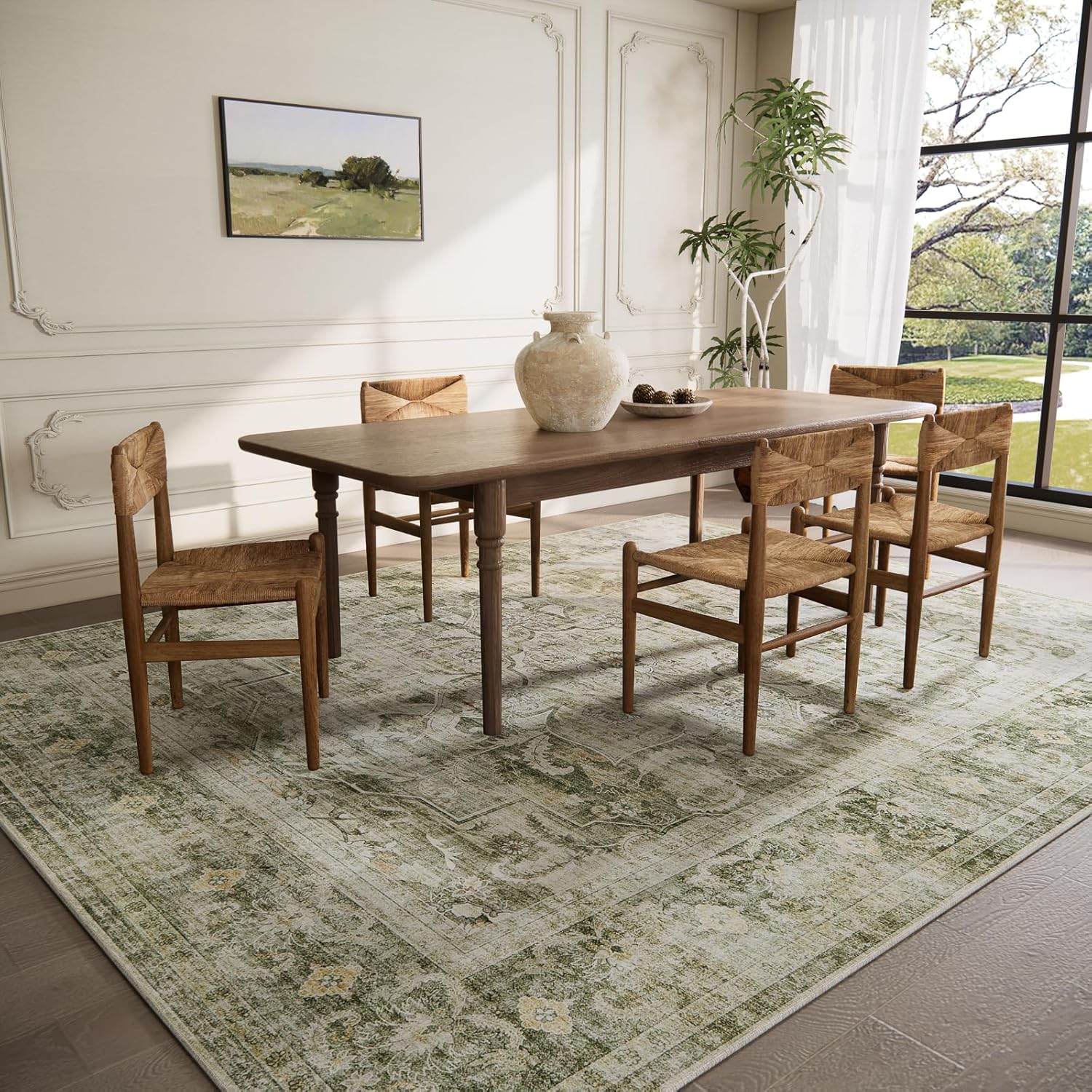 8x10 Area Rugs Washable Rug: Large Living Room Rug Stain Resistant Distressed Vintage Boho Carpet Non Slip Low Pile Faux Wool Soft Rugs for Bedroom Bedside Indoor Kids Playroom Farmhouse Dining Room - Image 3