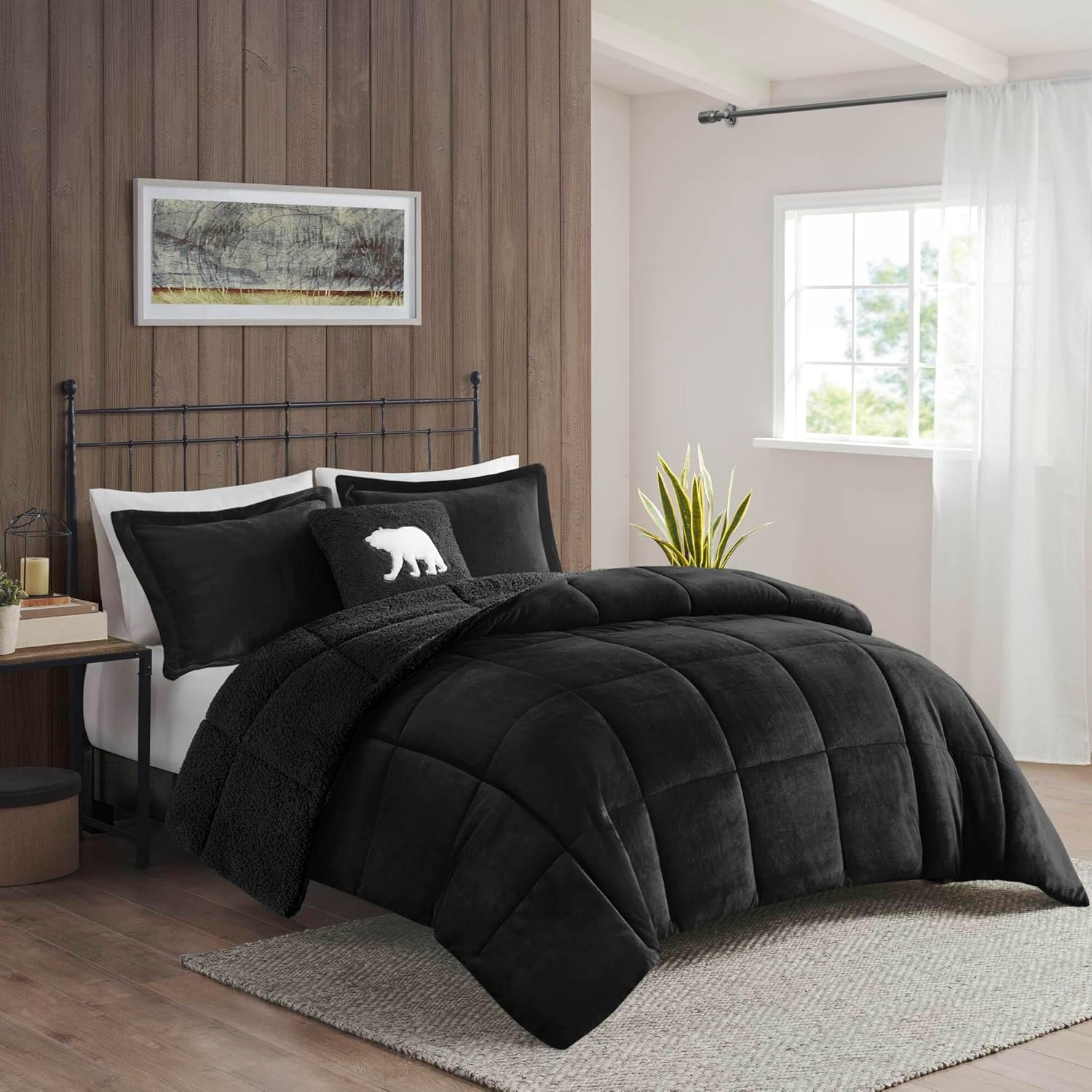 CHARMMA 4-Piece King Plush to Sherpa Down Alternative Comforter Set,Black/106.00x94.00x1.50in - Image 4