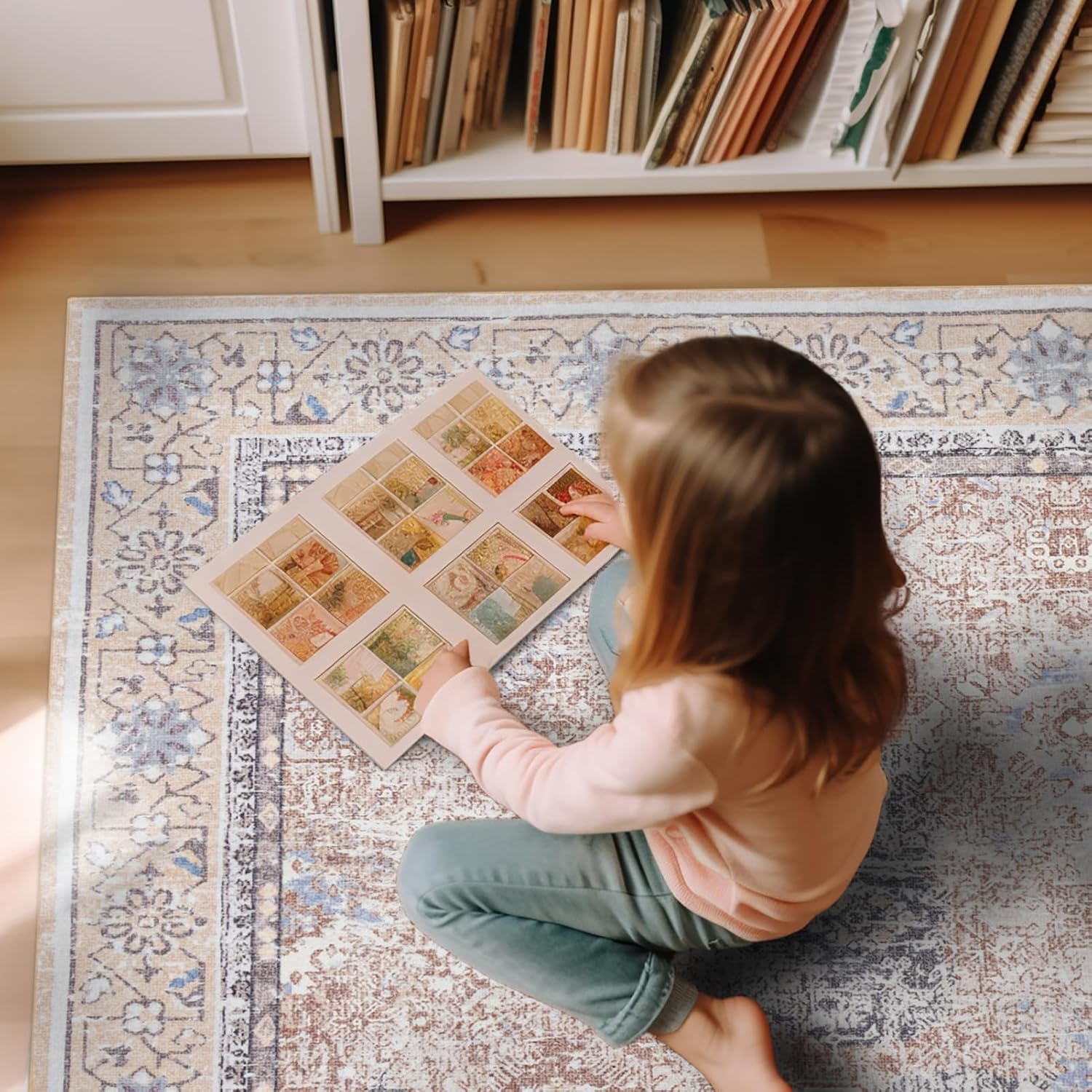 Ashler Boho Rug, 5x7 Area Rugs, Vintage Rugs, Large Area Rugs for Living Room, Bedroom, Kitchen, Dinner, Beige/Natural/Light Coffee Home Decor, Non-Slip & Machine Washable Rugs, Rectangular - Image 7