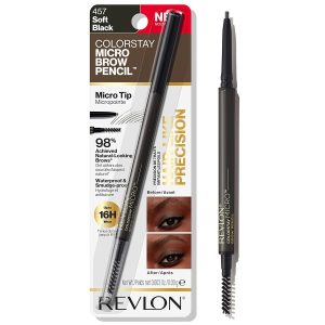Revlon ColorStay Micro Eyebrow Pencil with Built In Spoolie Brush, Infused with Argan and Marula Oil, Stocking Stuffer for Her, 457 Soft Black, 0.003 oz