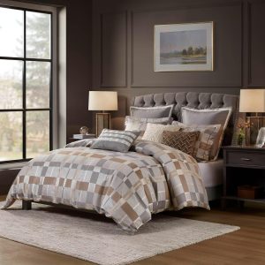 CHARMMA 8 PCS Jacquard Oversized Duvet Style Comforter Set Taupe, Taupe, 96.00x92.00x1.50in