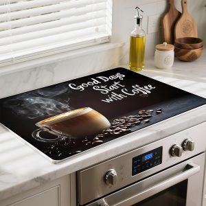 Heat-Resistant Glass Stove Top Cover with Anti-Slip Rubber Coating – Electric Stove Protector, Scratch-Resistant, Expands Counter Space, Stylish Kitchen Decor (Cafe)