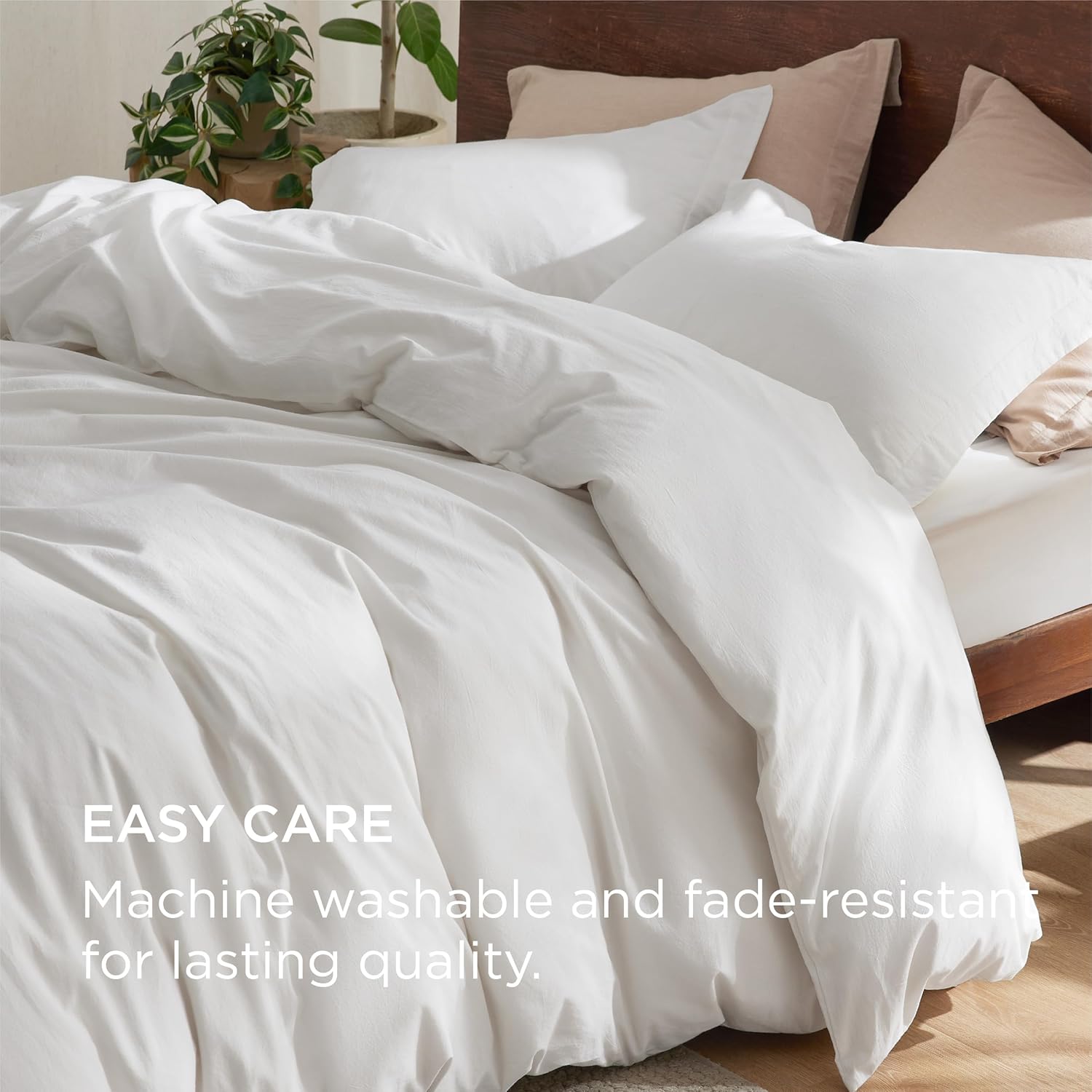 Bedsure 100% Washed Cotton Duvet Cover Queen Size - Natural White Minimalist Cotton Duvet Cover Linen Like for All Seasons - GentleSoft™ Plain Simple Bedding (Natural White, Queen, 90"x90") - Image 9