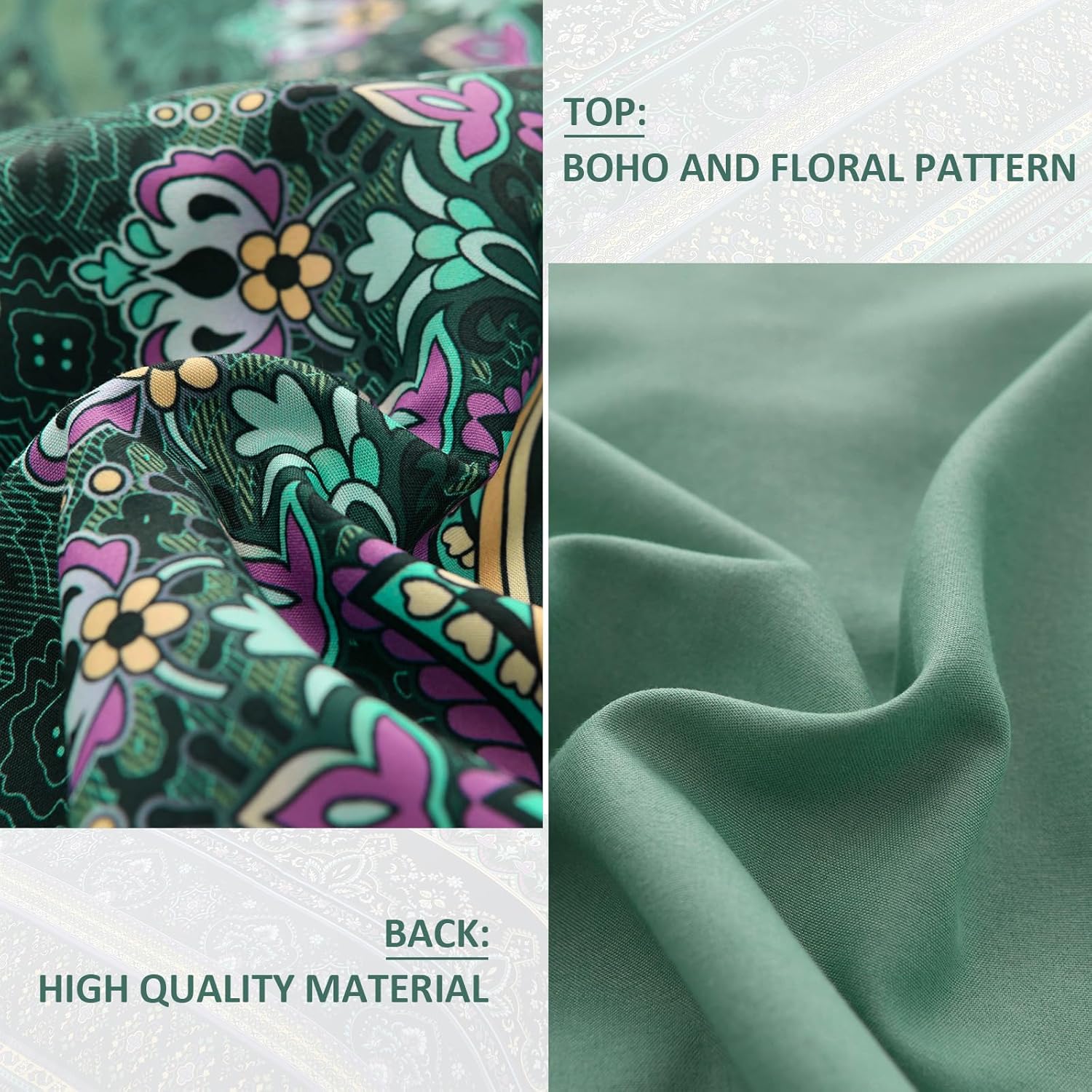 Boho Green Comforter Set Queen Size,8 Piece Bed in a Bag Bohemian Striped Bedding Quilt Set,Dark green Paisley Floral Comforter and Sheet Set,Soft Microfiber Complete Bedding Sets for All Season - Image 4