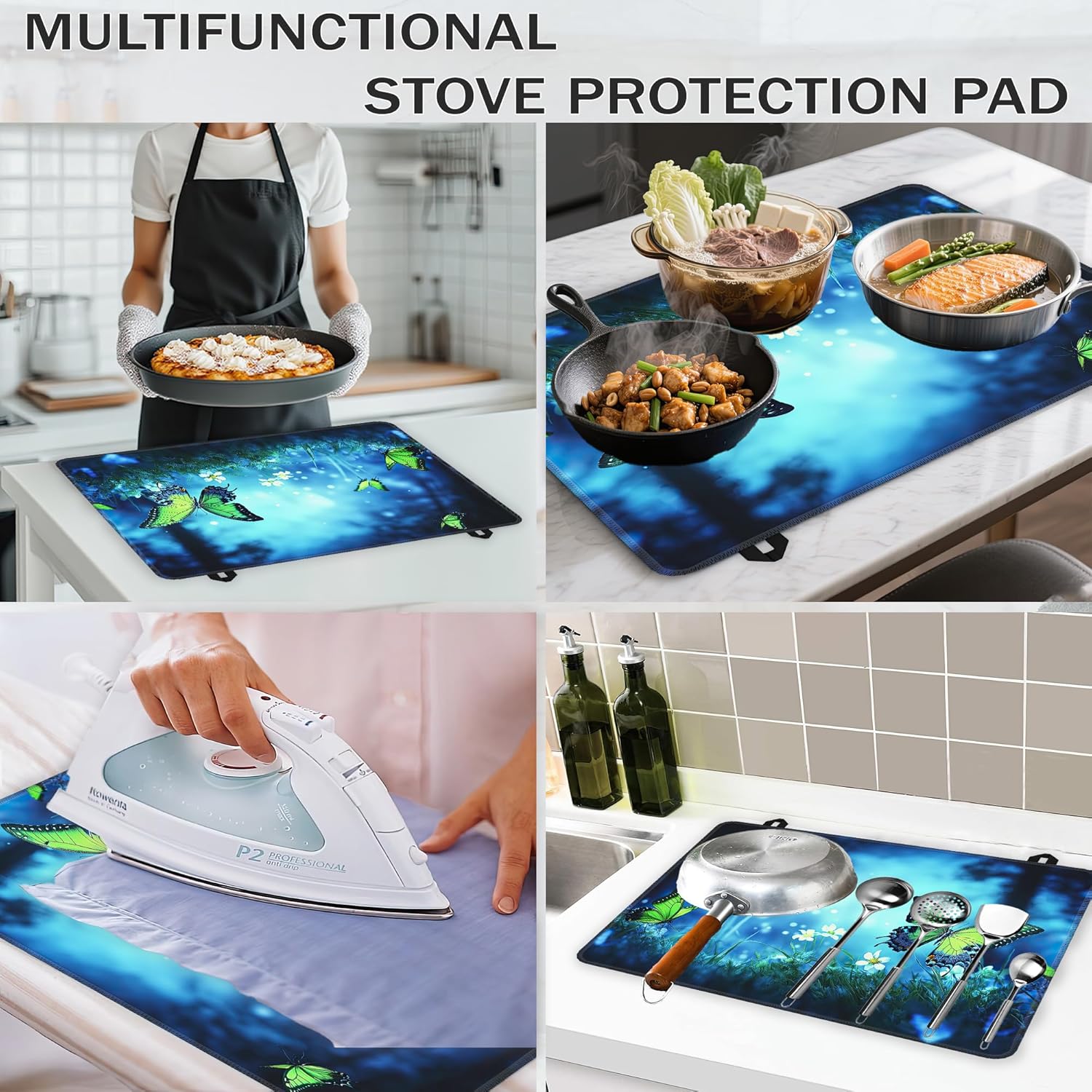 Electric Stove Top Cover,Green Butterfly Stove Cover for Glass Top Electric Stove,Mystery Forest Wildflower Heat Resistant Flat Top Stove Mat Countertop Protector, 28 x 20 Inch - Image 7