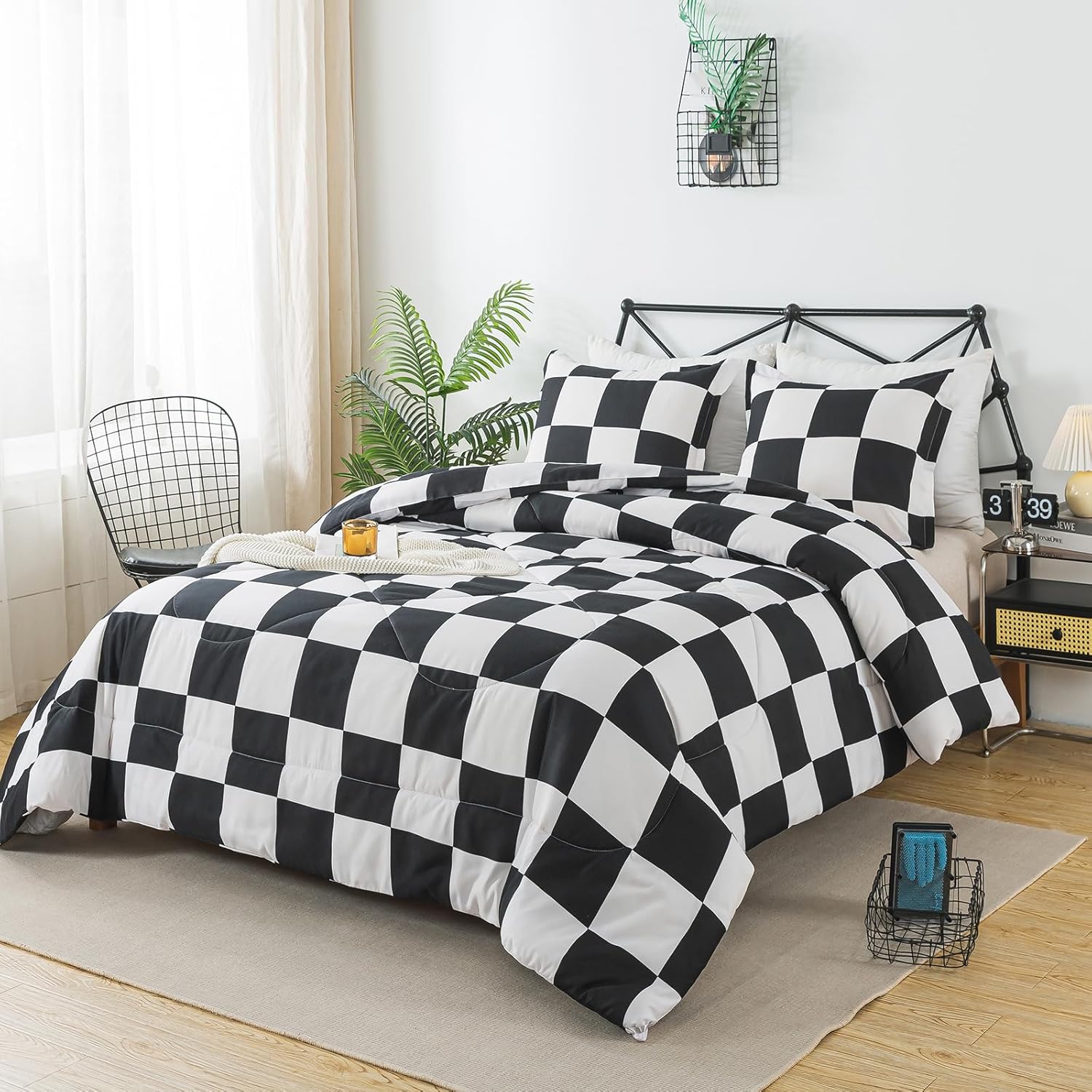 Caressma Black White Plaid Comforter Set, Buffalo Checkered Comforter Bedding Set Twin Size for All Seasons, Farmhouse Soft Microfiber Comforter with Pillowcase - Image 3