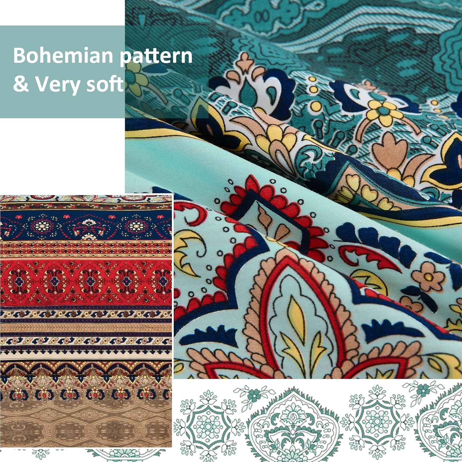 Cottolester Boho Queen Size Comforter Set 8 Pieces,Green and Brown Bohemian Striped Bed in a Bag,Floral Soft Microfiber Bedding Comforter Set - Image 4