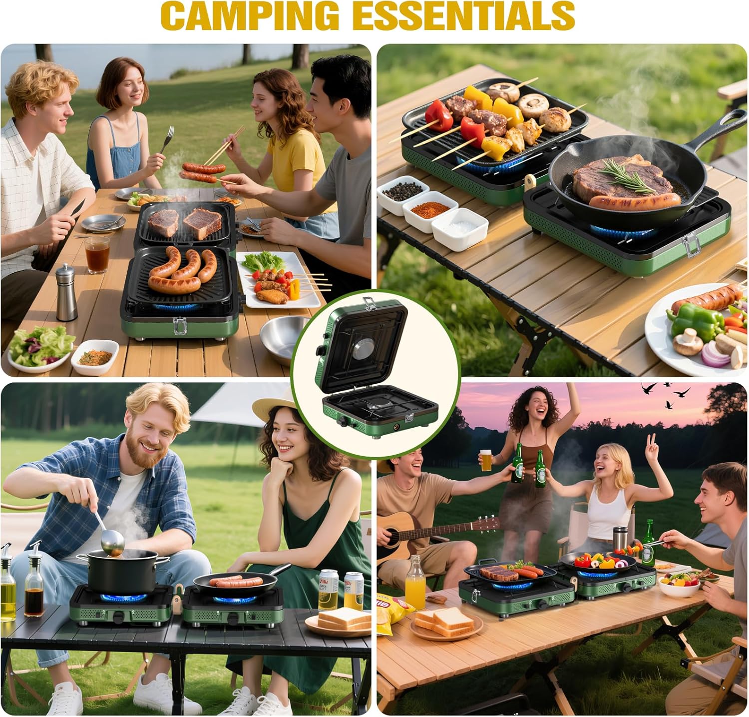 2 Burner Camping Stove, 20000 BTU Propane Camp Stove Portable Folding Gas Stove Camping Essentials Gears Includes Grill,Carrying Bag, Adjustable Burners & Piezo Ignition for Tailgating,BBQ,Camp - Image 8