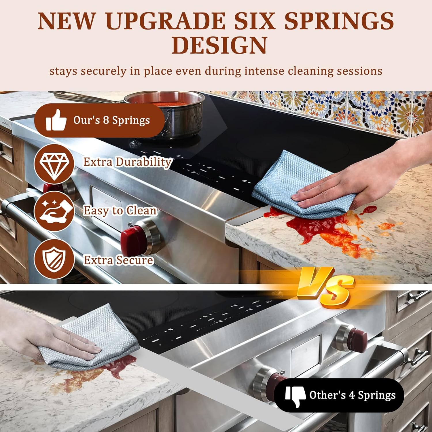 Stainless Steel Stove & Counter Top Gap Covers Adjustable Length 13.8"-27.6”Oven Side Filler Kit Between, Heat Resistant Slide-in Range Trim Guard for Seamless Kitchen Accessories (Silver) - Image 4