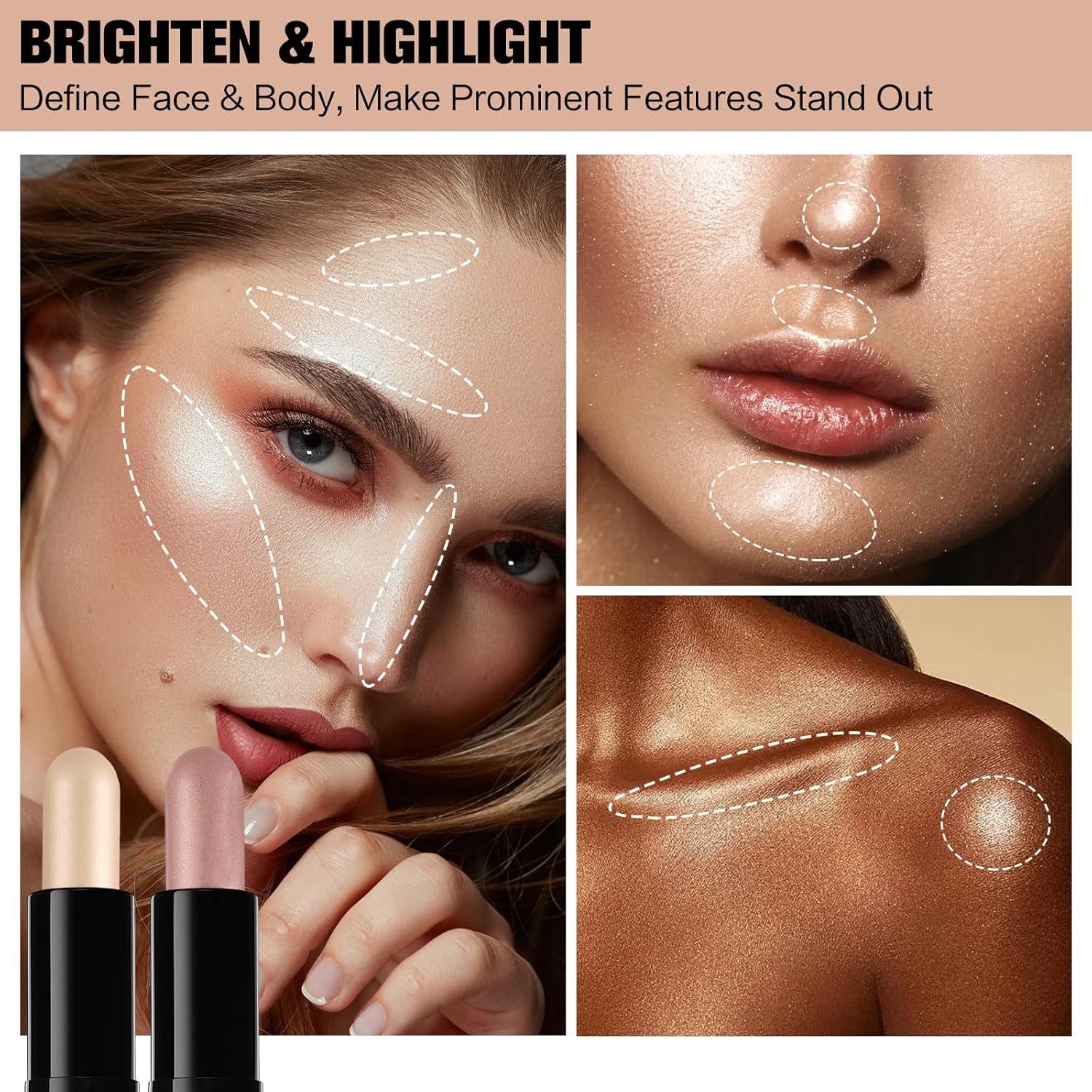 Contour Stick, 2Pcs Dual-Ended Highlighter Makeup Pen & Contouring Stick for Face Shaping, Long Lasting Waterproof Cream Bronzer & Highlight Sticks Make Up Kit for All Skin Tones(01# + 03#) - Image 7