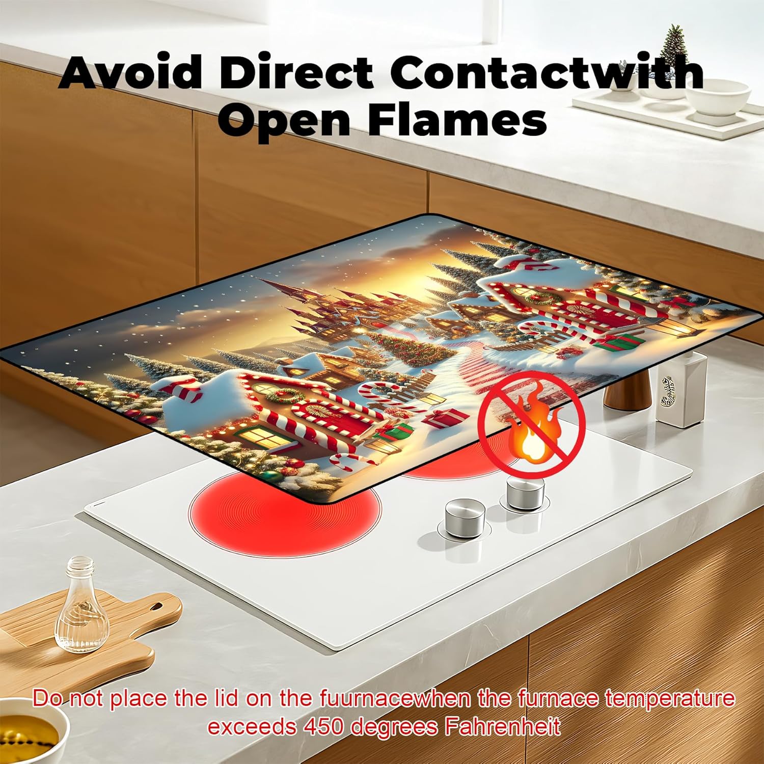 Heat-Resistant Stove Top Cover with Anti-Slip Rubber Coating – Merry Christmas Electric Stove Protector, Scratch-Resistant, Expands Counter Space (Castle, 28.5"L x 20.5"W) - Image 3