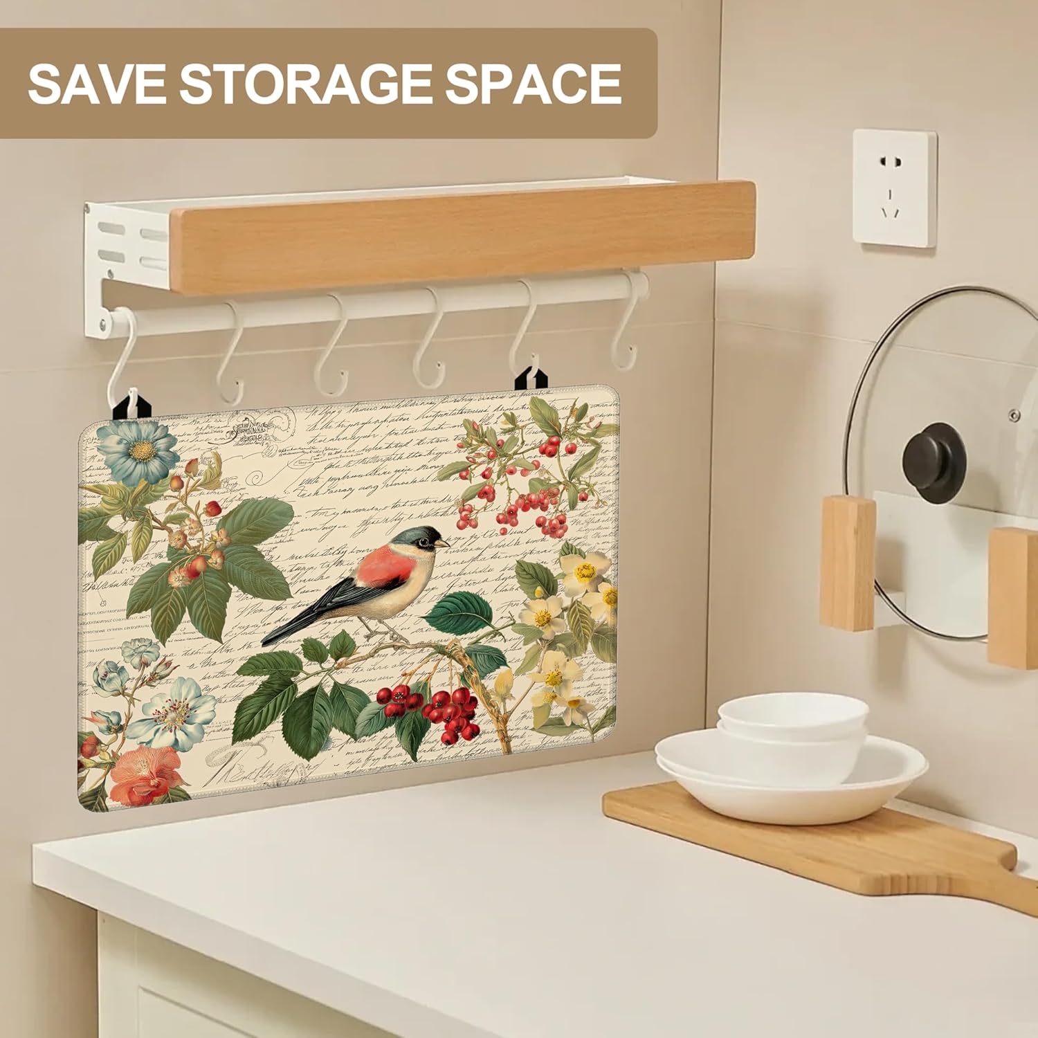 Stove Top Covers for Electric Stove,Vintage Bird Flower Floral Glass Top Cover Non-Stick Kitchen Pad for Gas Cooktop Washable Countertop Protector Mat Keep Stove Clean 28.5×20.5 in - Image 3