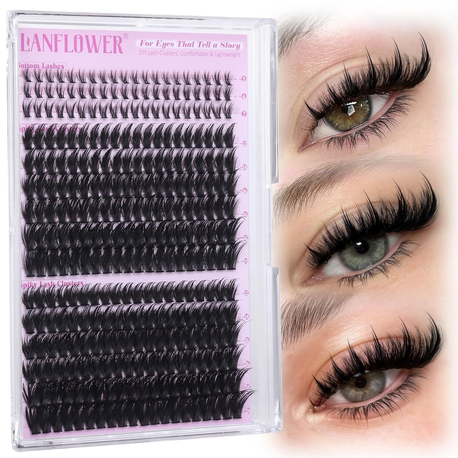 Spiky Lash Clusters Manga Eyelash Clusters D Curve Cluster Eyelash Extensions Wispy Cluster Lashes with Bottom Lashes 12-20mm Fairy Individual Lashes by Lanflower