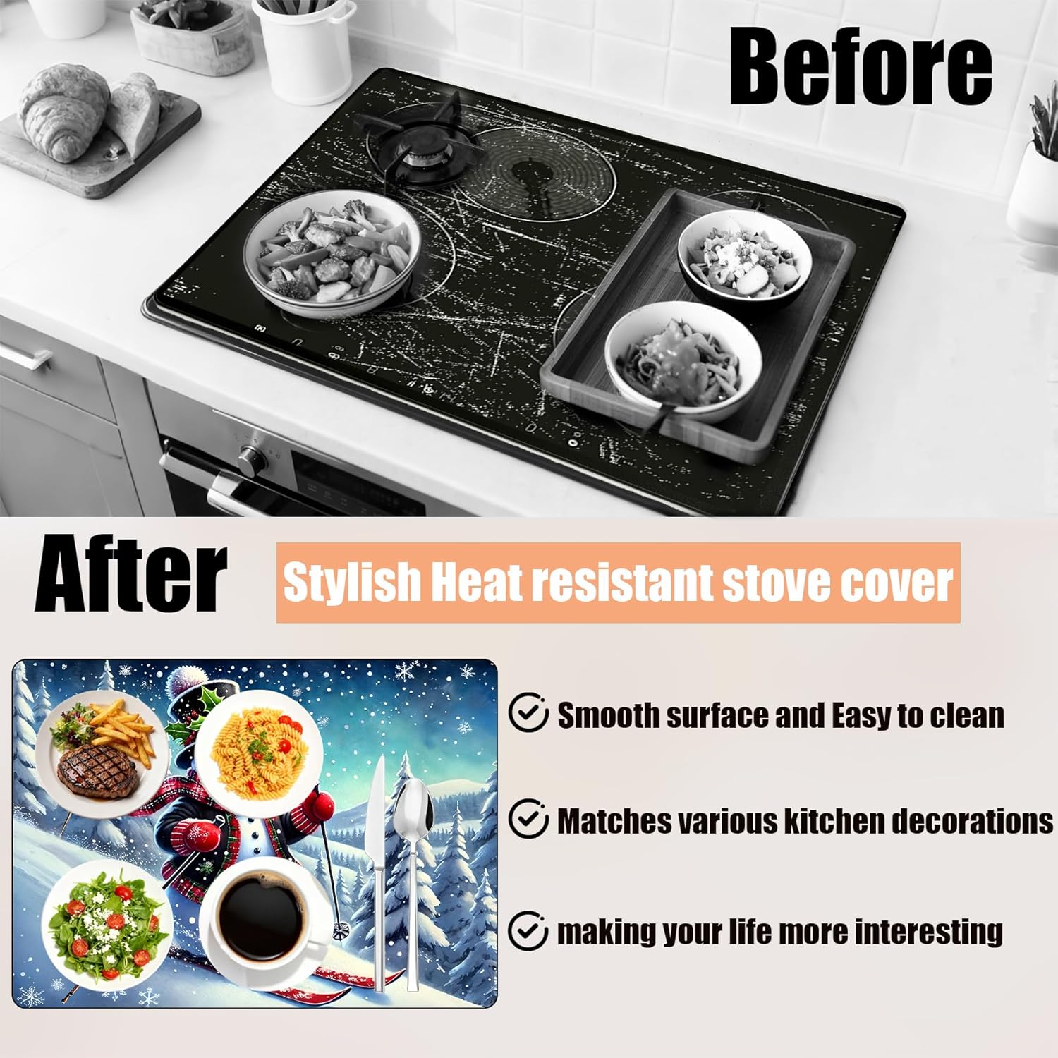 Christmas Stove Top Cover Mat (28"x20") | Anti-Slip Heat-Resistant Foldable Glass Protector & Multi-Scenario Dish Drying Mat - Image 2