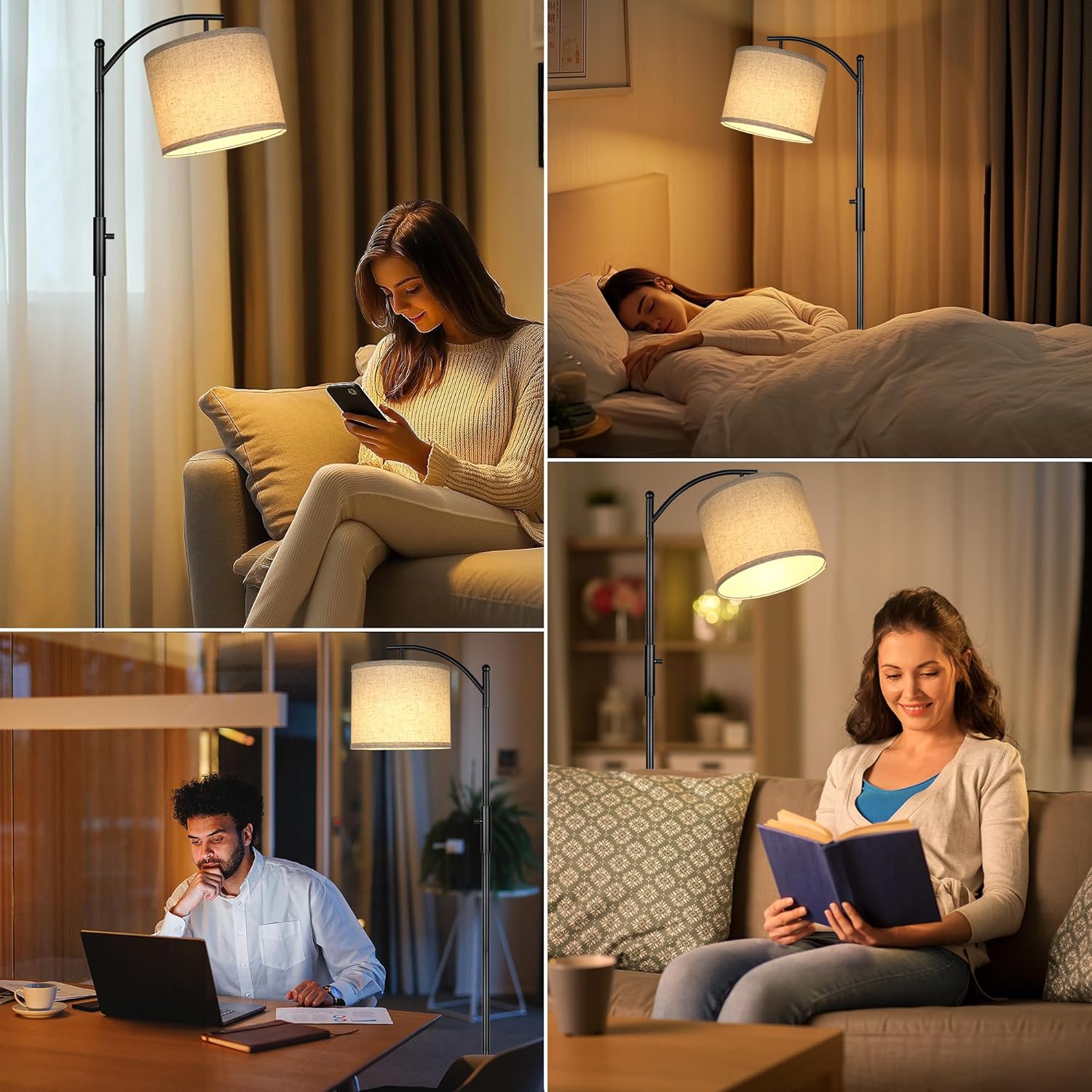 ROTTOGOON Dimmable Floor Lamp, Arc Floor Lamps for Living Room, Stepless Dimming Modern Standing Lamp with Linen Shade, Tall Lamp for Bedroom Office Dining Room- Black - Image 8