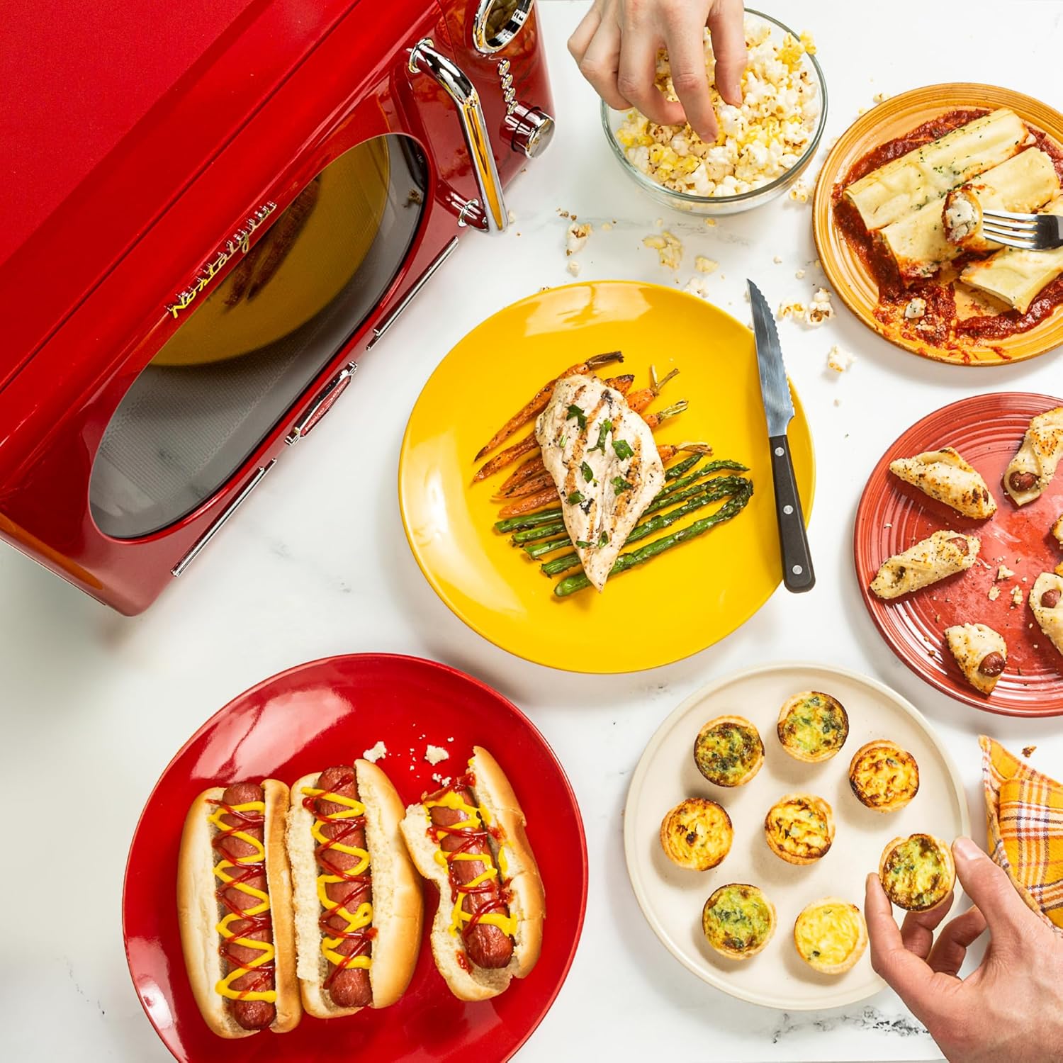 Nostalgia Retro Compact Countertop Microwave Oven - 0.7 Cu. Ft. - 700-Watts with LED Digital Display - Child Lock - Easy Clean Interior - Red - Image 3