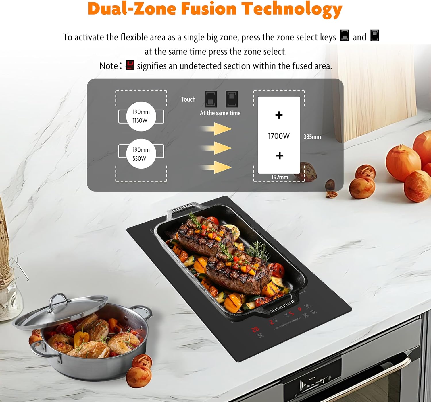 12 Inch Induction Cooktop 2 Burners, 1700W Built-in & Countertop Electric Stove with Plug, Slide Control, 9 Power Levels, Timer & Child Lock, 120V for Fast Heating - Image 5