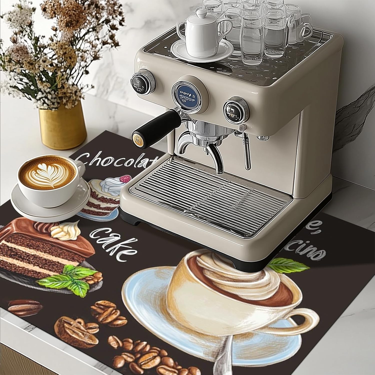 Stove Top Covers for Electric Stove 28x20 Inch Countertop Protector Glass Top Stove Cover Heat Resistant RV Range Covers Dish Drying Mat Coffee Chocolate Cake Design - Image 2