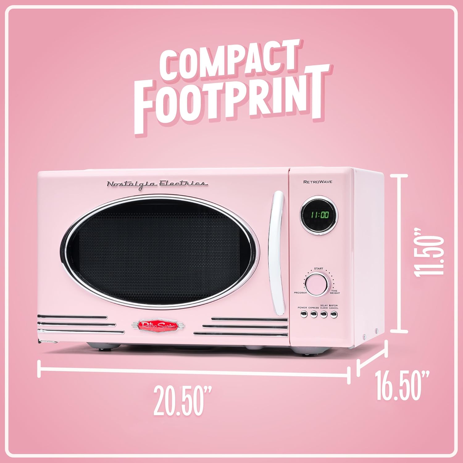 Nostalgia Retro Countertop Microwave Oven - Large 800-Watt - 0.9 cu ft - 12 Pre-Programmed Cooking Settings - Digital Clock - Kitchen Appliances - Pink - Image 5