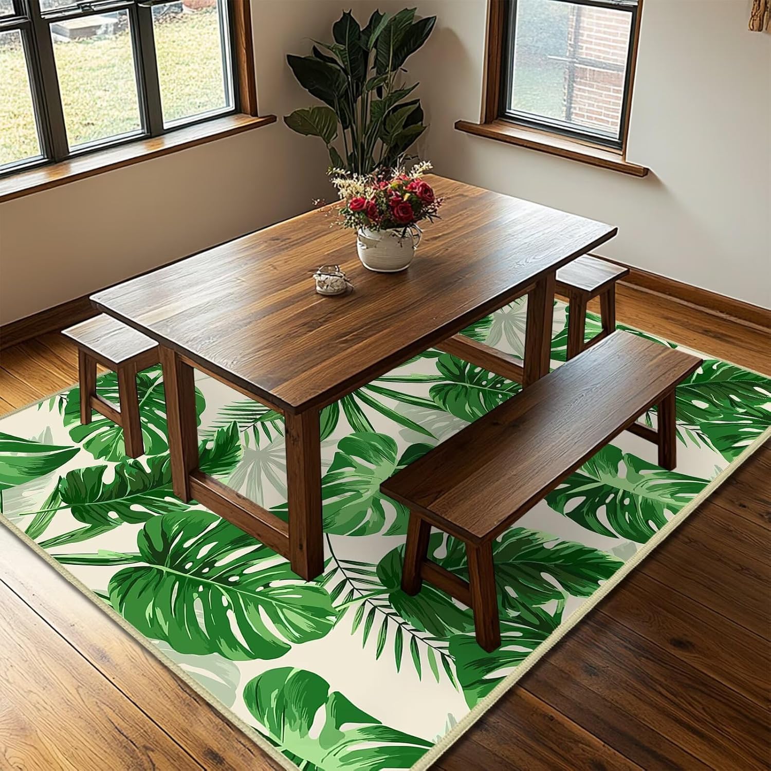 Sage Green Leaves Area Rug 5x7,Plant Leaf Print Area Carpets for Bedroom,Botanical Print,Ultra-Thin Washable Throw Floor Rugs Indoor Non Slip Accent Floor Mats for Living Room,Dining Room,Laundry Room - Image 4