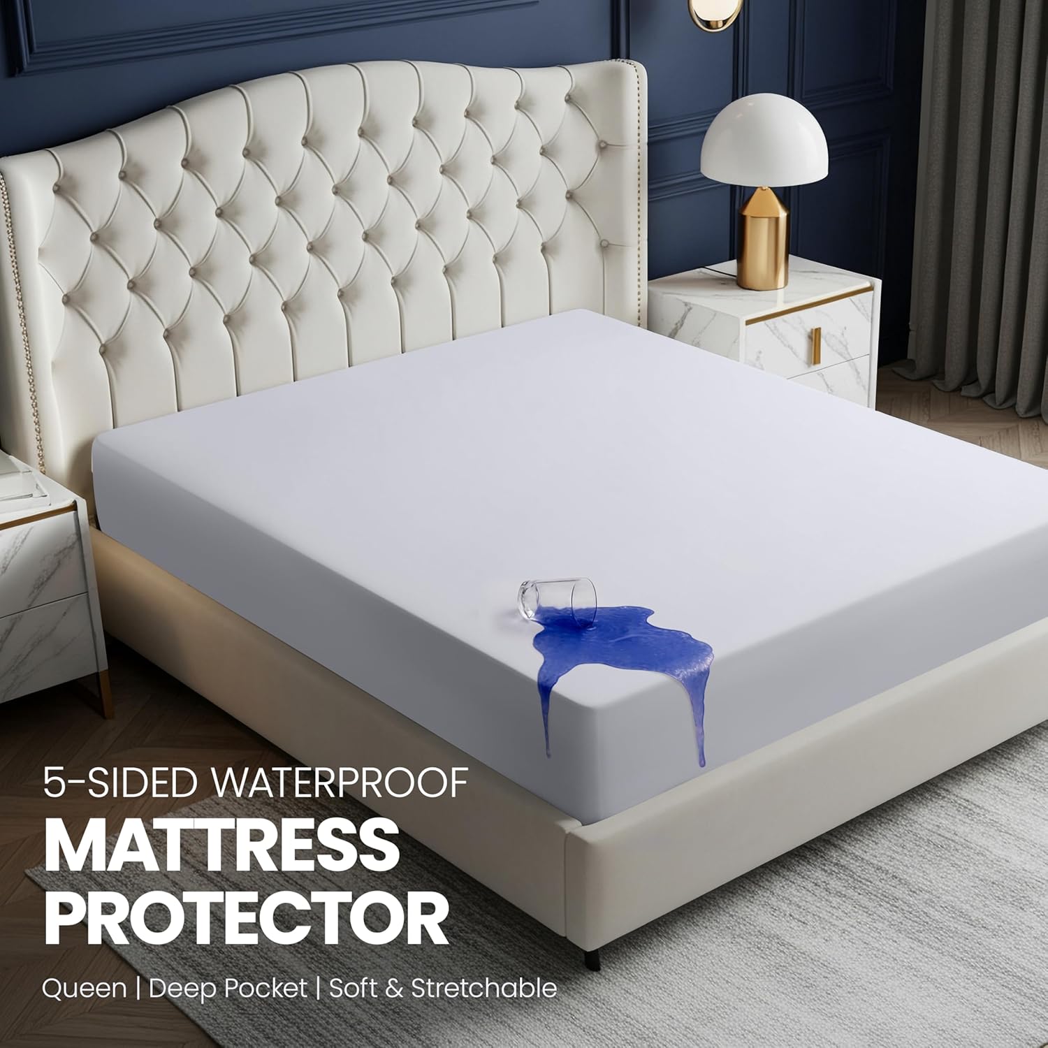 Utopia Bedding Waterproof 5-Sided Mattress Protector Queen Size, Premium Breathable Mattress Cover, Fitted Style with Stretchable Pockets (White) - Image 3