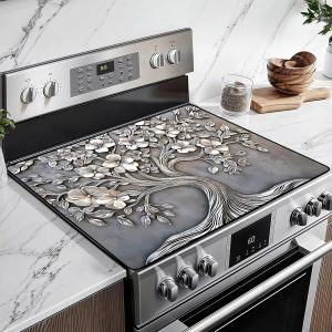 Heat-Resistant Glass Stove Top Cover with Anti-Slip Rubber Coating – Electric Stove Protector, Scratch-Resistant, Expands Counter Space, Stylish Kitchen Decor (Tree)