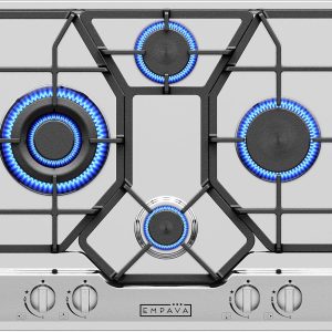 Empava 24" Gas Stove Cooktop 4 Italy Sabaf Sealed Burners NG/LPG Convertible in Stainless Steel, 24 Inch