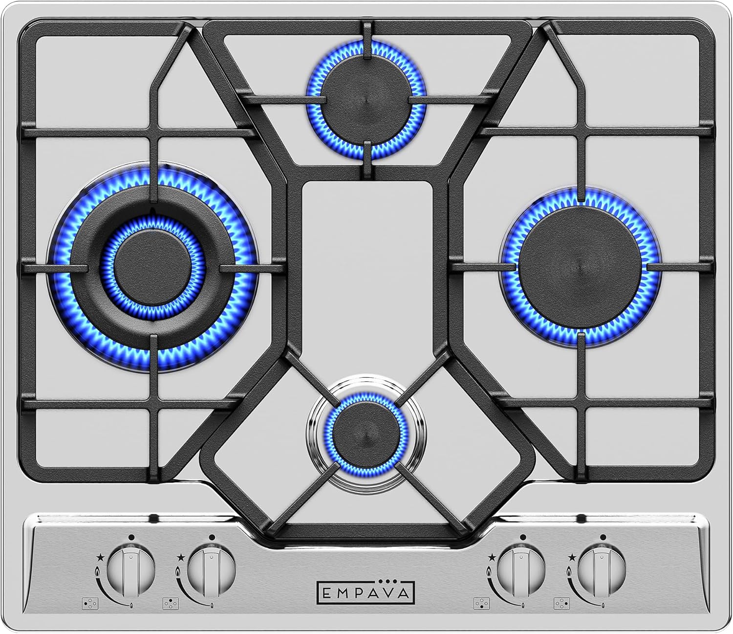 Empava 24″ Gas Stove Cooktop 4 Italy Sabaf Sealed Burners NG/LPG Convertible in Stainless Steel, 24 Inch