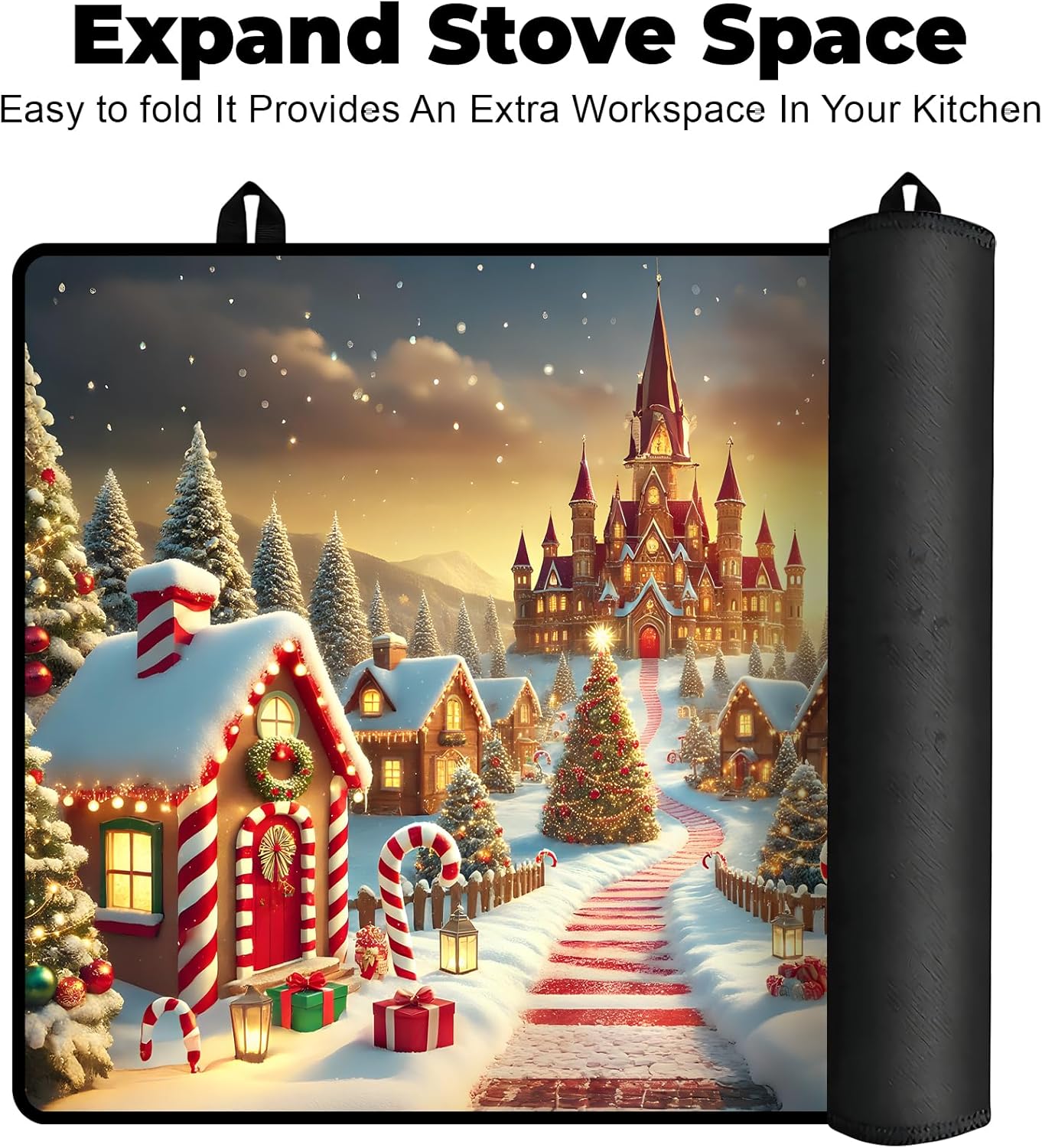Heat-Resistant Stove Top Cover with Anti-Slip Rubber Coating – Merry Christmas Electric Stove Protector, Scratch-Resistant, Expands Counter Space (Castle, 28.5"L x 20.5"W) - Image 6