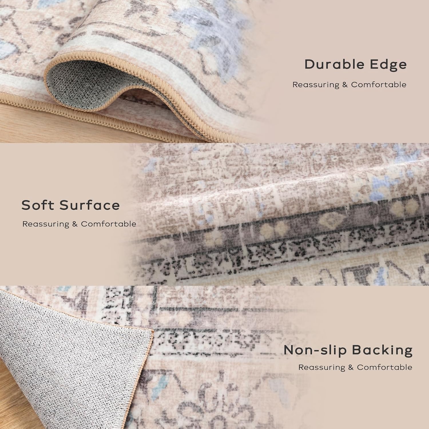 Ashler Boho Rug, 5x7 Area Rugs, Vintage Rugs, Large Area Rugs for Living Room, Bedroom, Kitchen, Dinner, Beige/Natural/Light Coffee Home Decor, Non-Slip & Machine Washable Rugs, Rectangular - Image 4