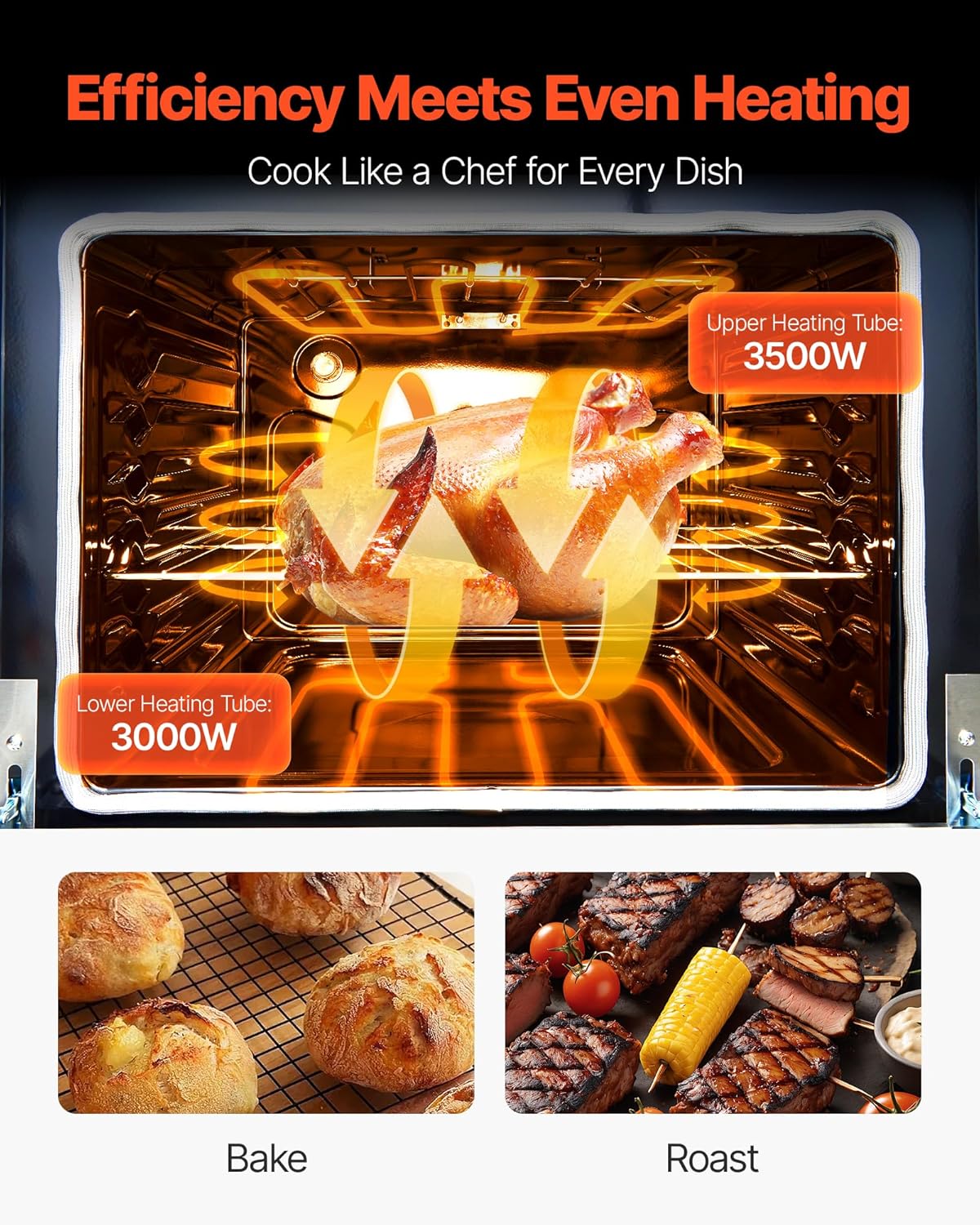 VEVOR 30in Electric Range Oven, 4.8Cu. Ft. Capacity Compact Freestanding Oven, Stainless Steel Kitchen Stove, with 4 Cooktop Burners, Easy Reach Racks, Storage Drawer, Indicator Light(No Power Cord) - Image 4