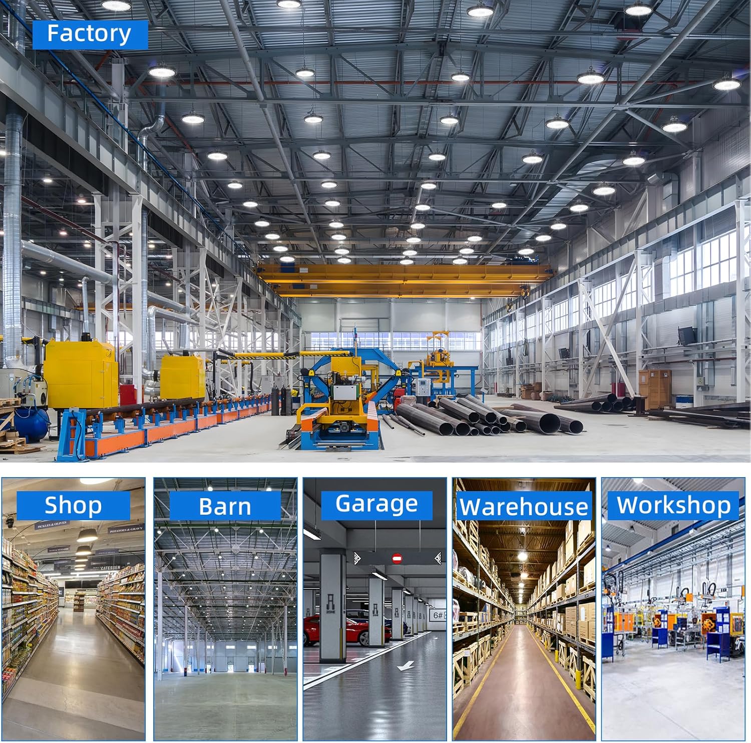 High Bay Light, Watt Adjustable 150W/200W/240W, Color Tunable 4000K/5000K, UFO Led Shop Lights, Up to 38400Lumens, 0-10V Dimmable, 120-277V, ETL&DLC Qualified for Warehouse Garage - Image 7