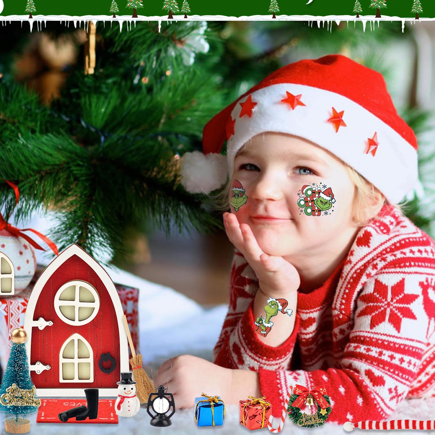 75Pcs Green Monster Temporary Tattoos,Christmas Birthday Party Supplies,Goodie Bag Stuffers,Christmas Decoration Gifts Xmas Party Favors for Kids - Image 3