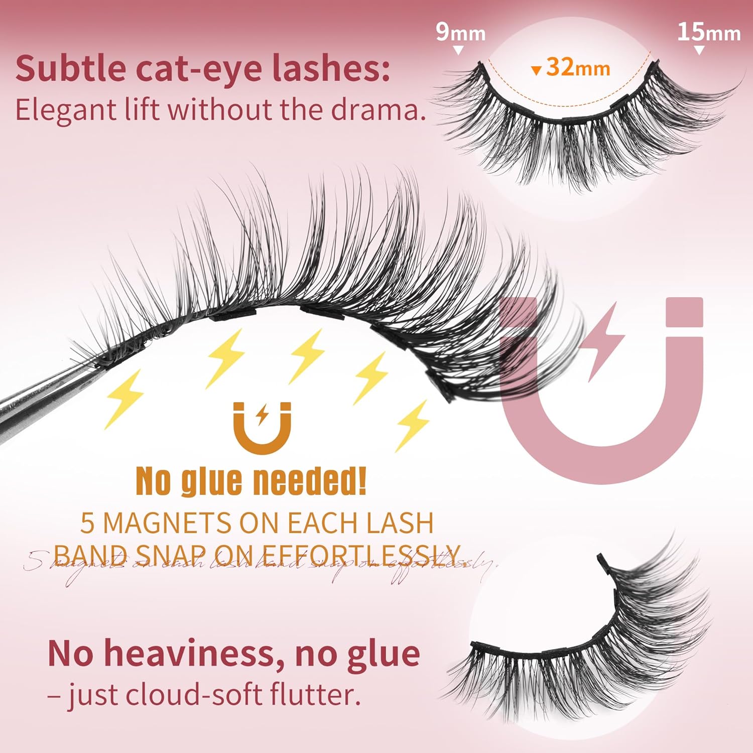 Magnetic Eyelashes with Eyeliner Natural Look Magnetic Lashes with Applicator No Glue Needed Cat Eye Lash Wispy Magnet Lash 5 Pairs with Magnet Eyeliner - Image 4
