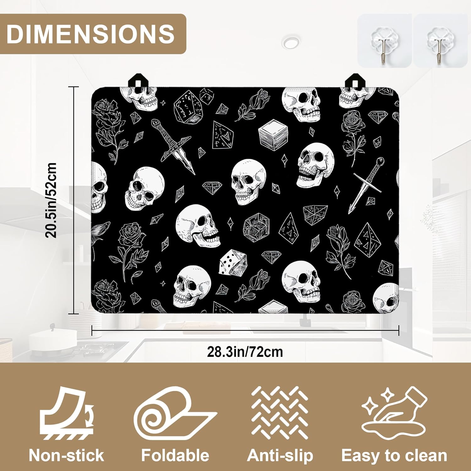 Electric Stove Top Cover Protector,Skull Head Rose Heat Resistant Glass Top Stove Oven Induction Cooktop Mat with Rubber for Kitchen Top Covers 28.5'' x 20.5'' - Image 2