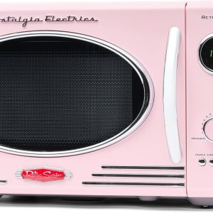 Nostalgia Retro Countertop Microwave Oven - Large 800-Watt - 0.9 cu ft - 12 Pre-Programmed Cooking Settings - Digital Clock - Kitchen Appliances - Pink