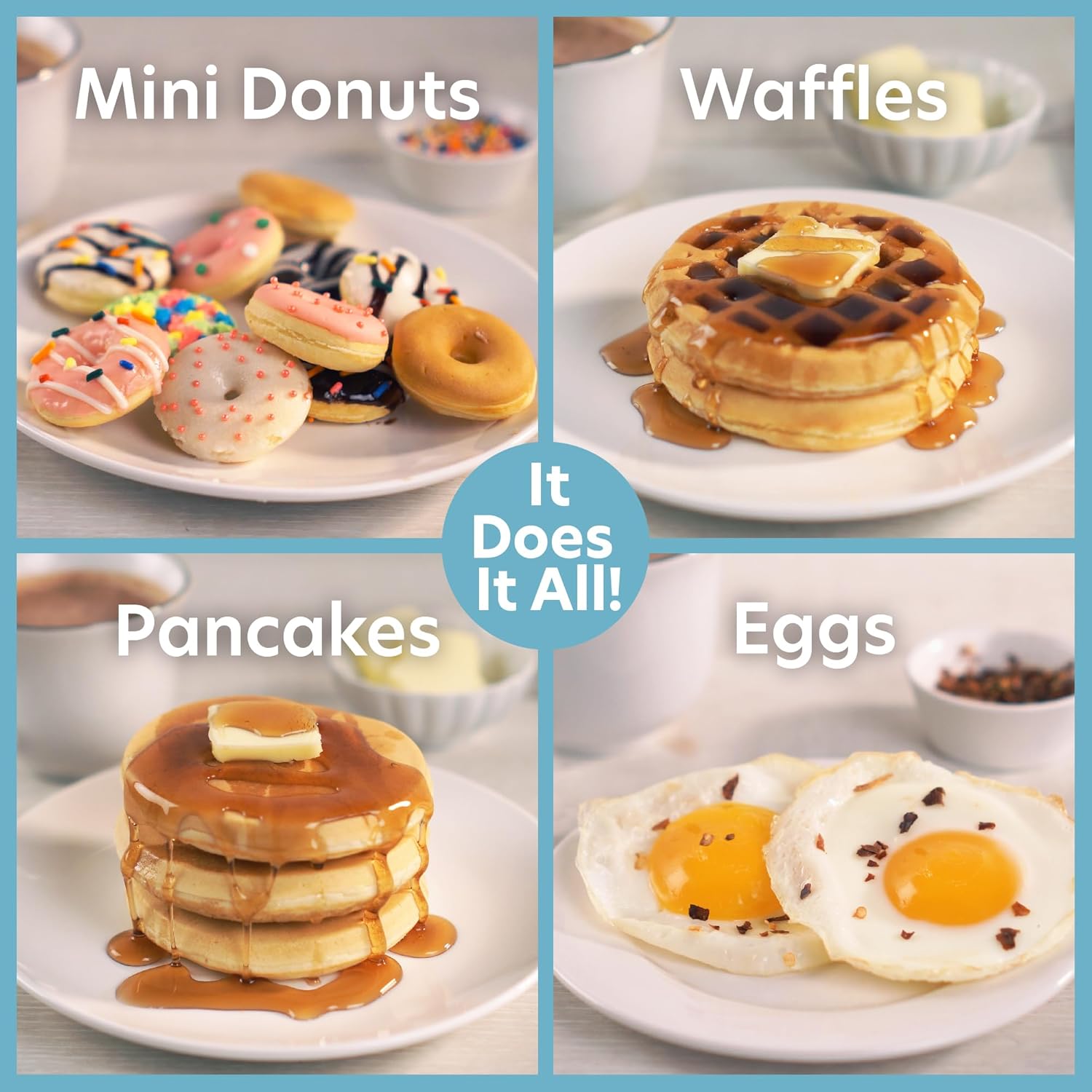 3 in 1 Mini Breakfast Maker- Make Mini Waffles Donuts Pancakes or Eggs all in 1 Multi Use Appliance- Easily Swap & Clean Interchangeable Griddle Plates- Small Electric Nonstick Holiday Baker Xmas Gift - Image 4