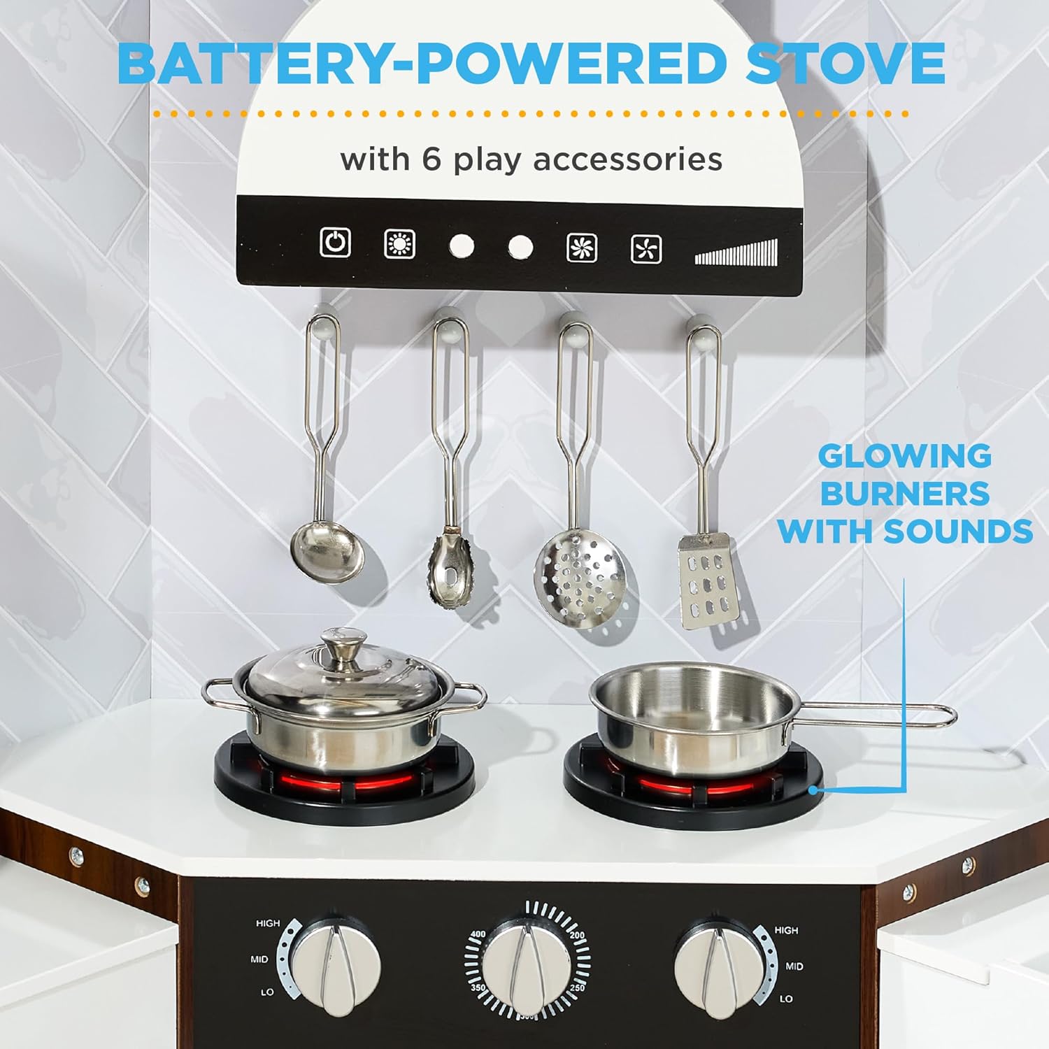 Best Choice Products Pretend Play Corner Kitchen, Ultimate Interactive Wooden Kids Playset w/Lights & Sounds, Ice Maker, Hood - Espresso - Image 7