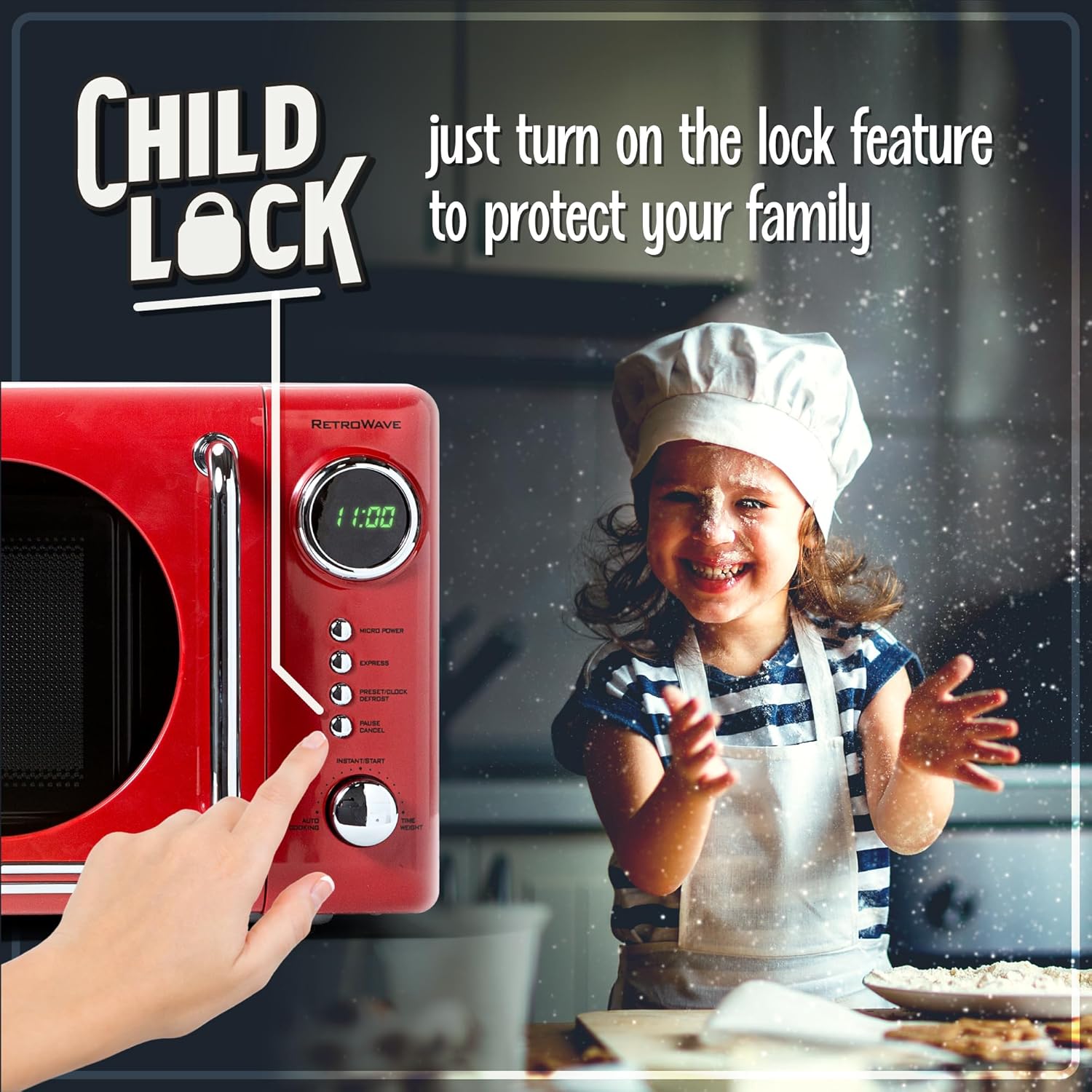 Nostalgia Retro Compact Countertop Microwave Oven - 0.7 Cu. Ft. - 700-Watts with LED Digital Display - Child Lock - Easy Clean Interior - Red - Image 4