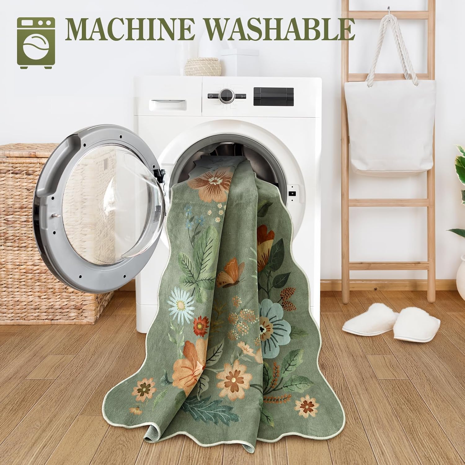 Lahome Floral Living Room Rugs, Area Rugs 5x7 Rug for Bedroom Ultra-Thin Soft Rug, Non-Slip Washable Rugs Stain Resistant Boho Low-Pile Throw Carpet for Dining Room Office (5x7ft,Green) - Image 4