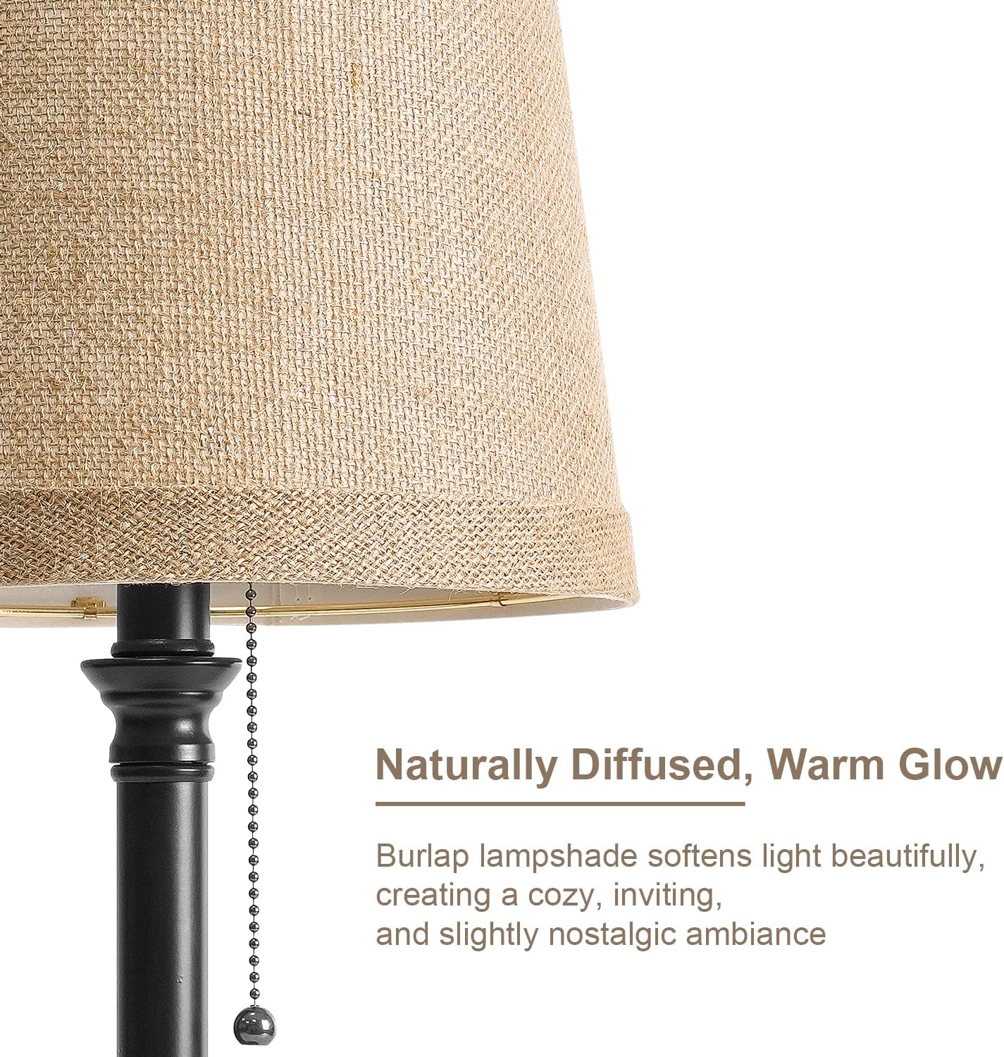 Oneach 19.5" Small Table Lamp for Bedroom - Bedside Lamps for Nightstand, Black Table Lamp for Living Room with Fabric Shade, Desk Reading Lamp for Kids Room Living Room Office Dorm - Image 6