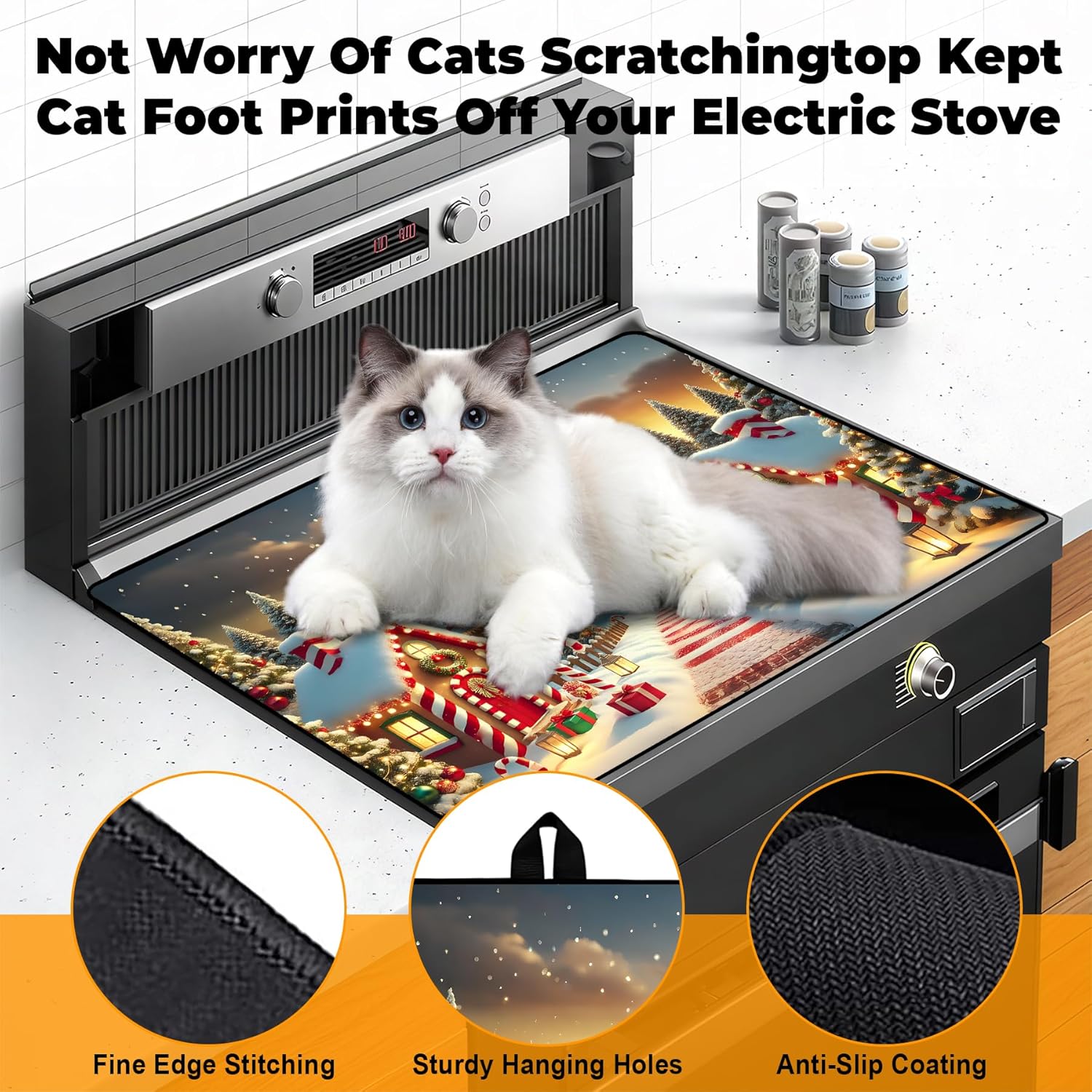Heat-Resistant Stove Top Cover with Anti-Slip Rubber Coating – Merry Christmas Electric Stove Protector, Scratch-Resistant, Expands Counter Space (Castle, 28.5"L x 20.5"W) - Image 4