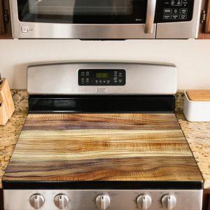Nuxovilar Stove Top Cover for Electric Stove, 20x28 Inch Heat Resistant Silicone-Polyester Glass Cooktop Protector with Wood Grain Texture Design, for Kitchen Decor & Daily Use