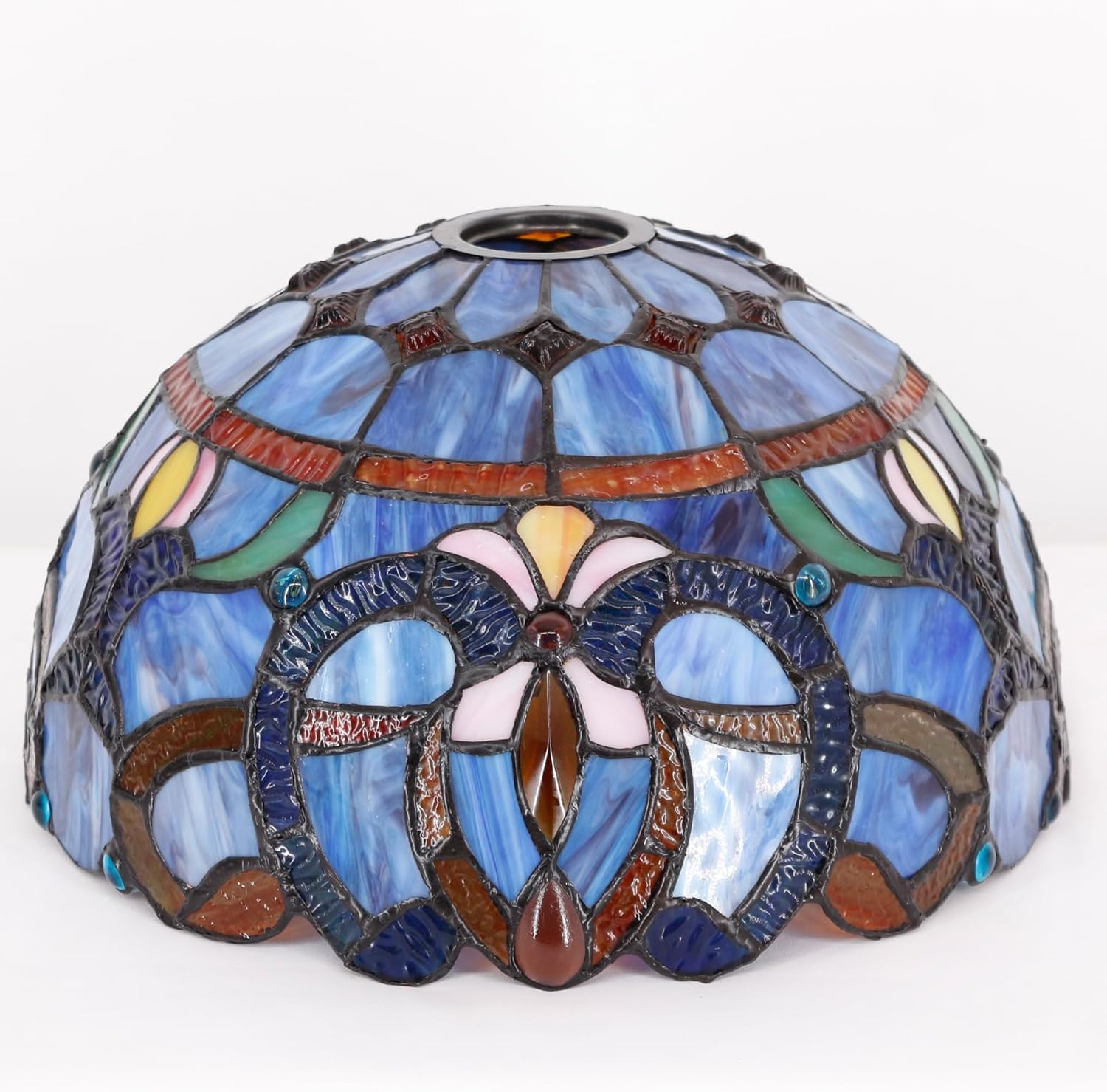 Tiffany Lamp Shade Replacement 12X6 Inch Stained Glass Lampshade Only 1-5/8-Inch Fitter Opening for Arched Floor Lamp, Torchiere Lamp, Pendant Light (Blue Purple) - Image 9