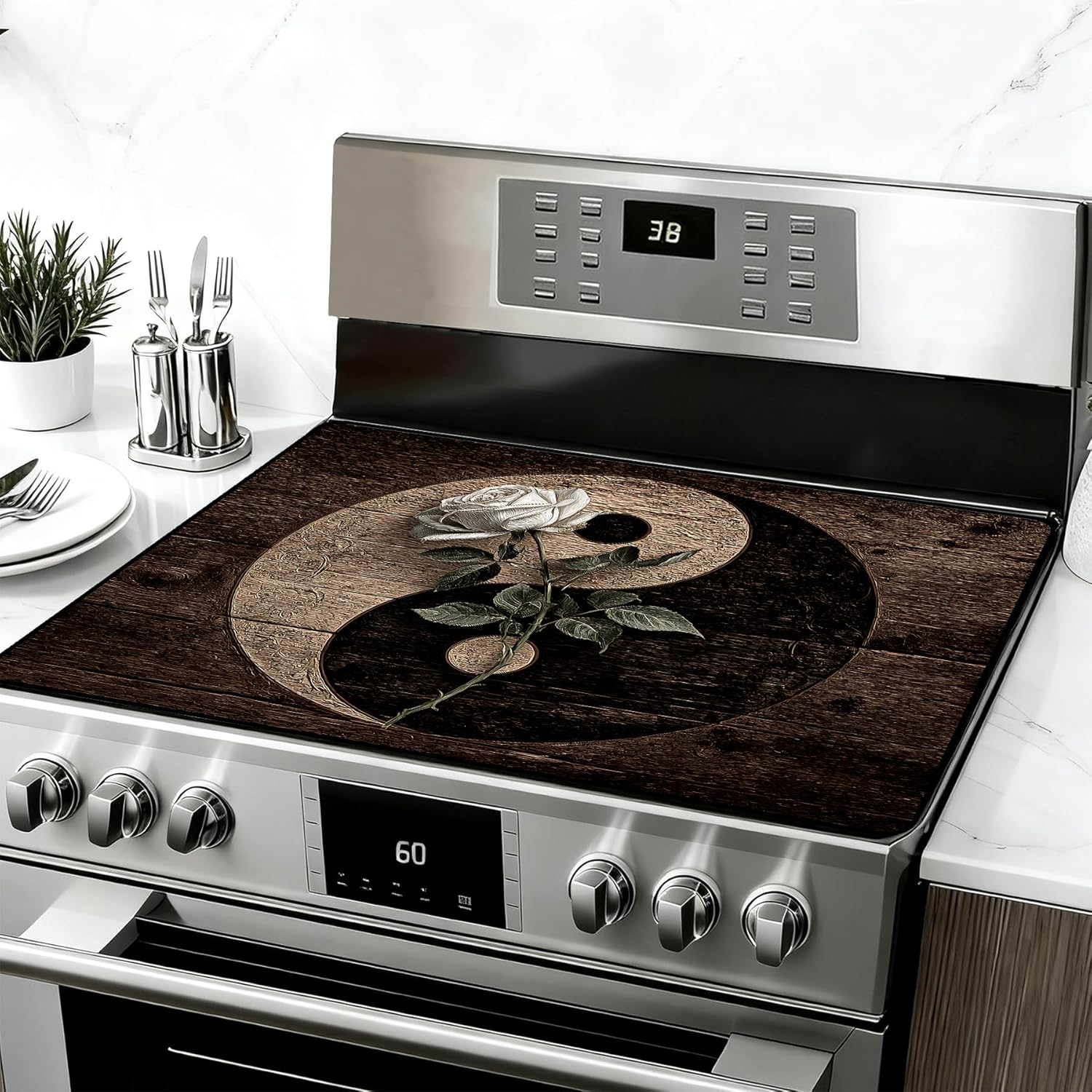 Anti-Slip Electric Stove Top Cover, 28"x20" Foldable Heat-Resistant Glass Stove Top Cover Protector, Multi-Scenario Use Dish Drying Mat, Tai Chi