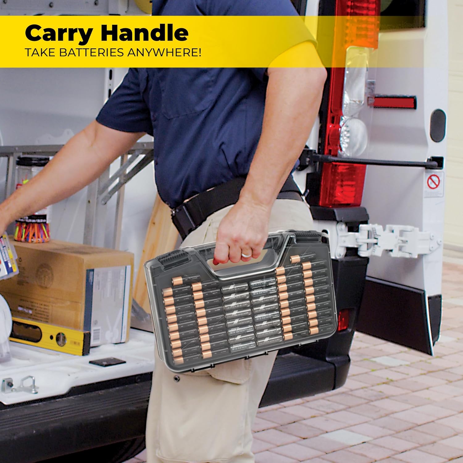 Ontel Battery Daddy Storage & Organizer Case with Tester, Stores & Protects Up to 180 Batteries, Double-Sided, Durable Design W/Clear Locking Lid, Secure Latches & Portable Carrying Handle - Charcoal - Image 5